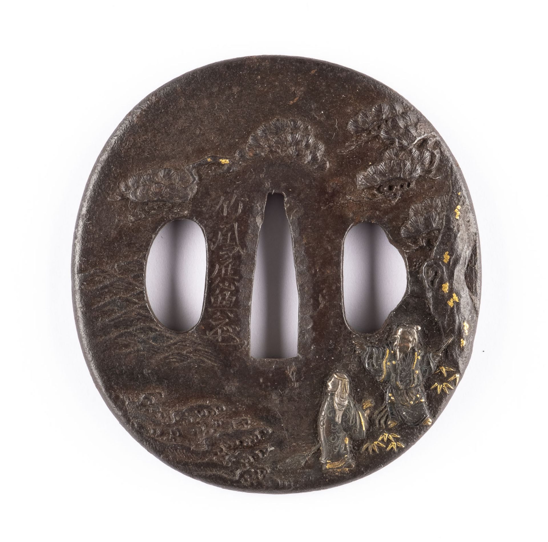 SIEBEN TSUBA MIT FIGÜRLICHEN DARSTELLUNG AUS EISEN (SCHWERTWÄCHTER) - Bild 2 aus 2