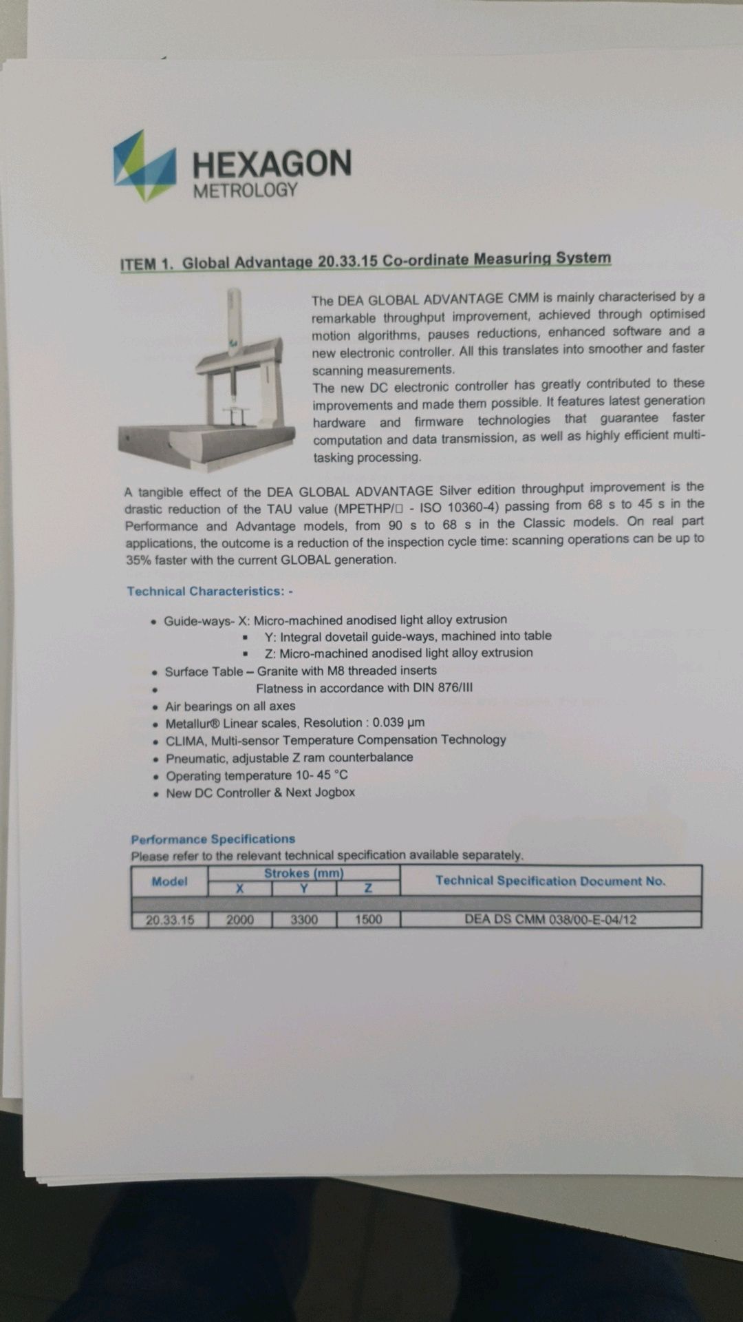 Hexagon Model Global Advantage 20.33.15 Co-Ordinate Measuring Machine , Serial No. GLOF0002491A (20 - Image 17 of 24