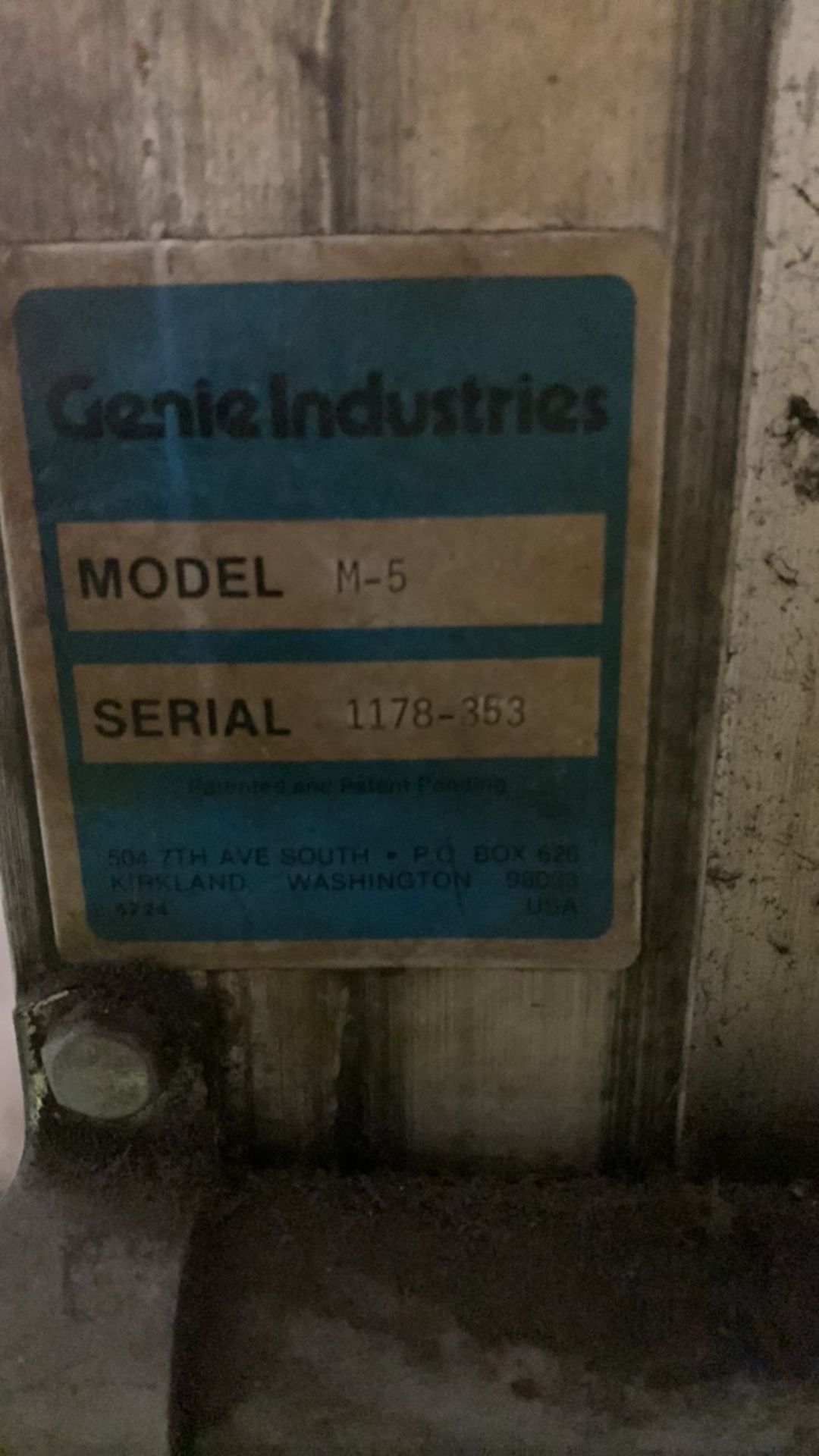 Genie Industries M-5 Manual Mobile Material Lifter, Serial No 1178-353 - Image 3 of 3