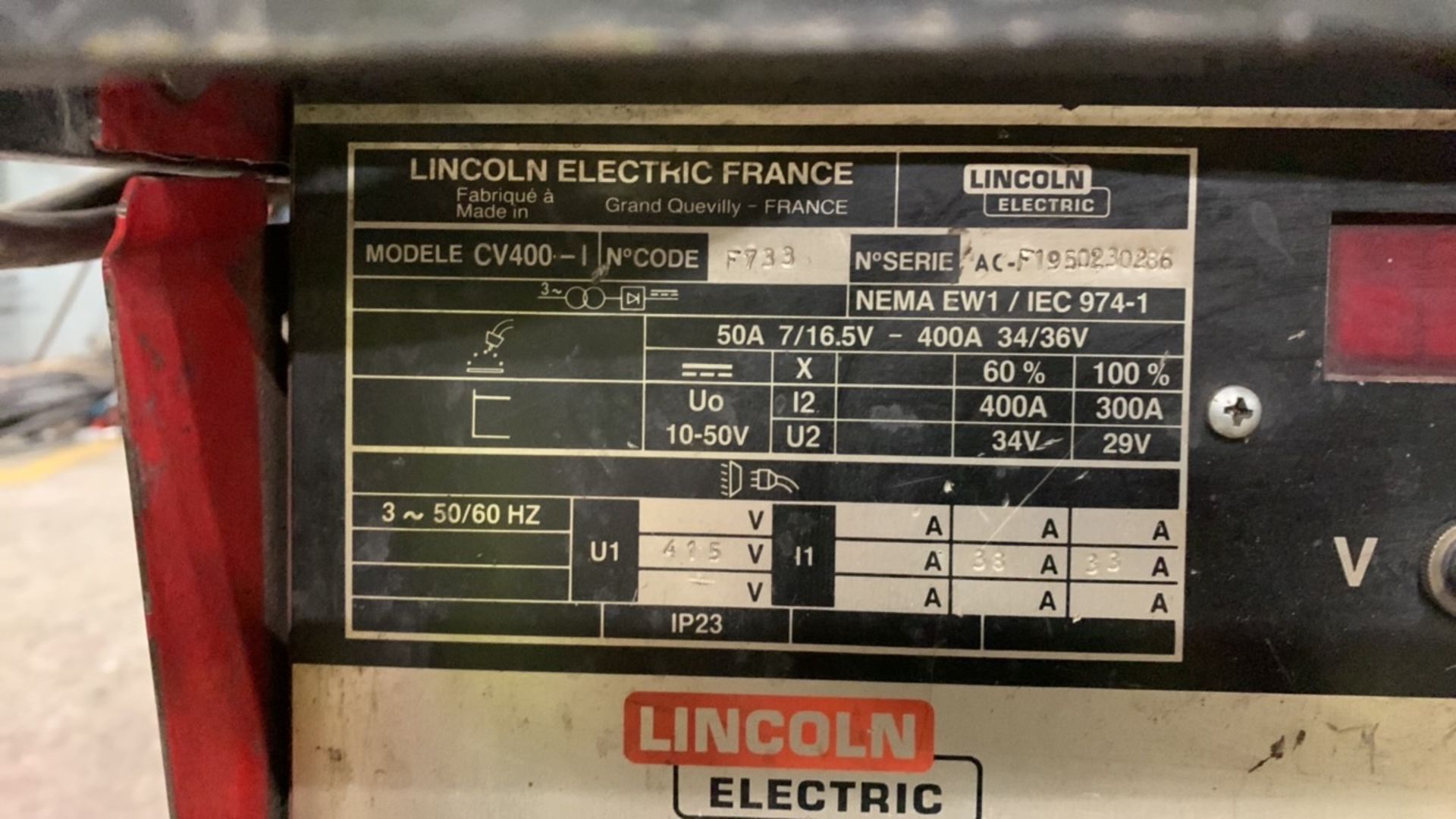 Lincoln Electric Idealarc CV400 Mig Welder Serial No AC-F1950230266 WITH ln -742 Wire Feed Unit - Image 2 of 4