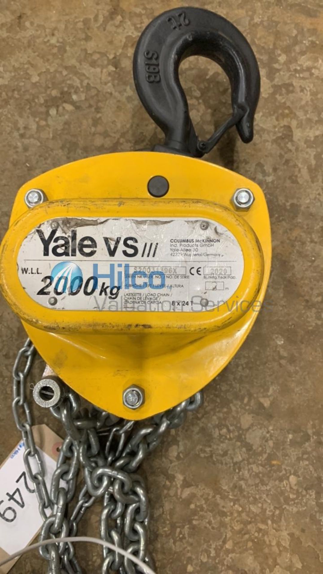 Yale 2000kg Manual Chain Hoist, Serial No S20031396X (2020) - Image 2 of 3