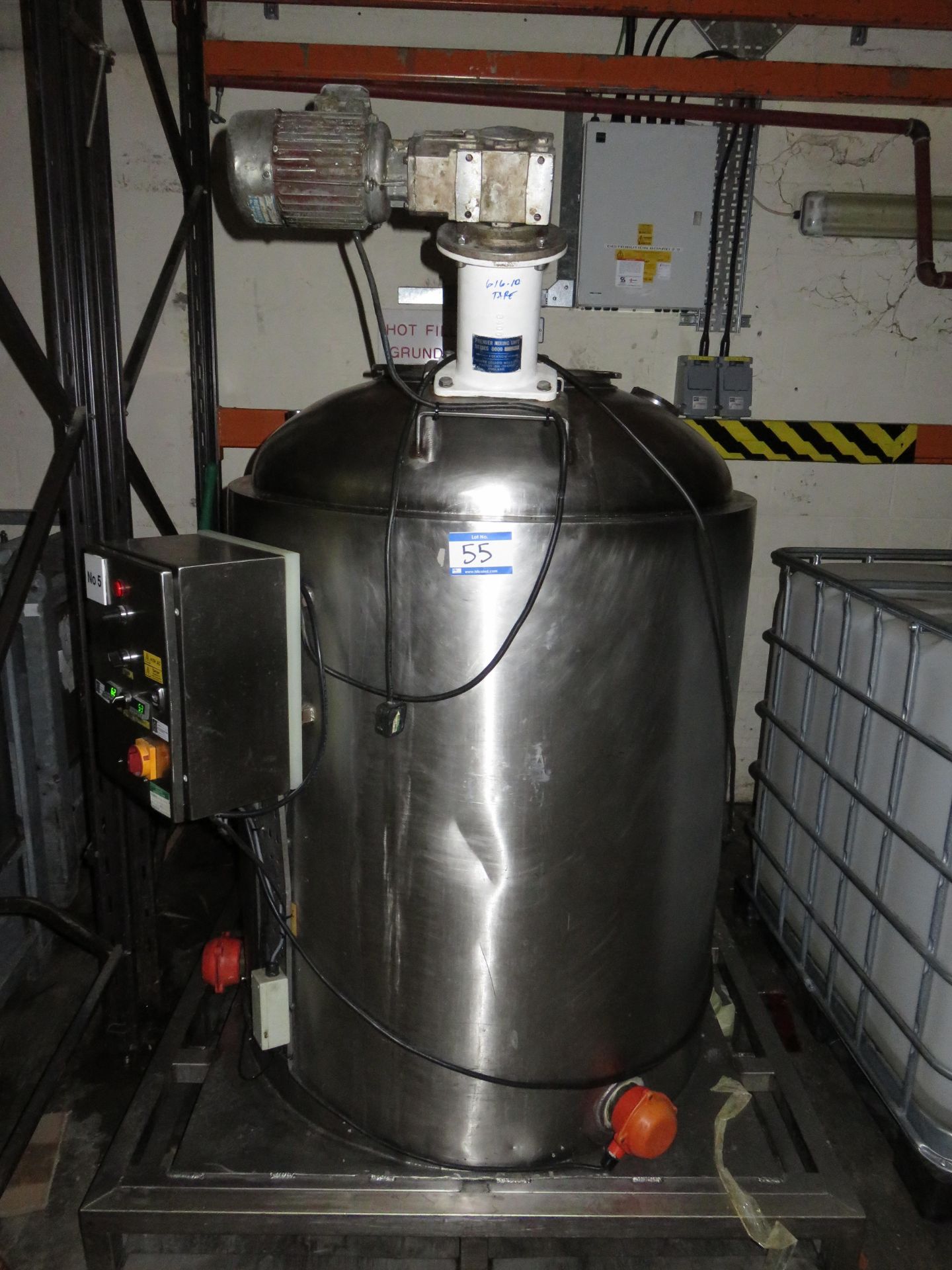 Stainless Steel Heated Grundy Tank, Circa 700 litres with Agitator and Motor. No 5