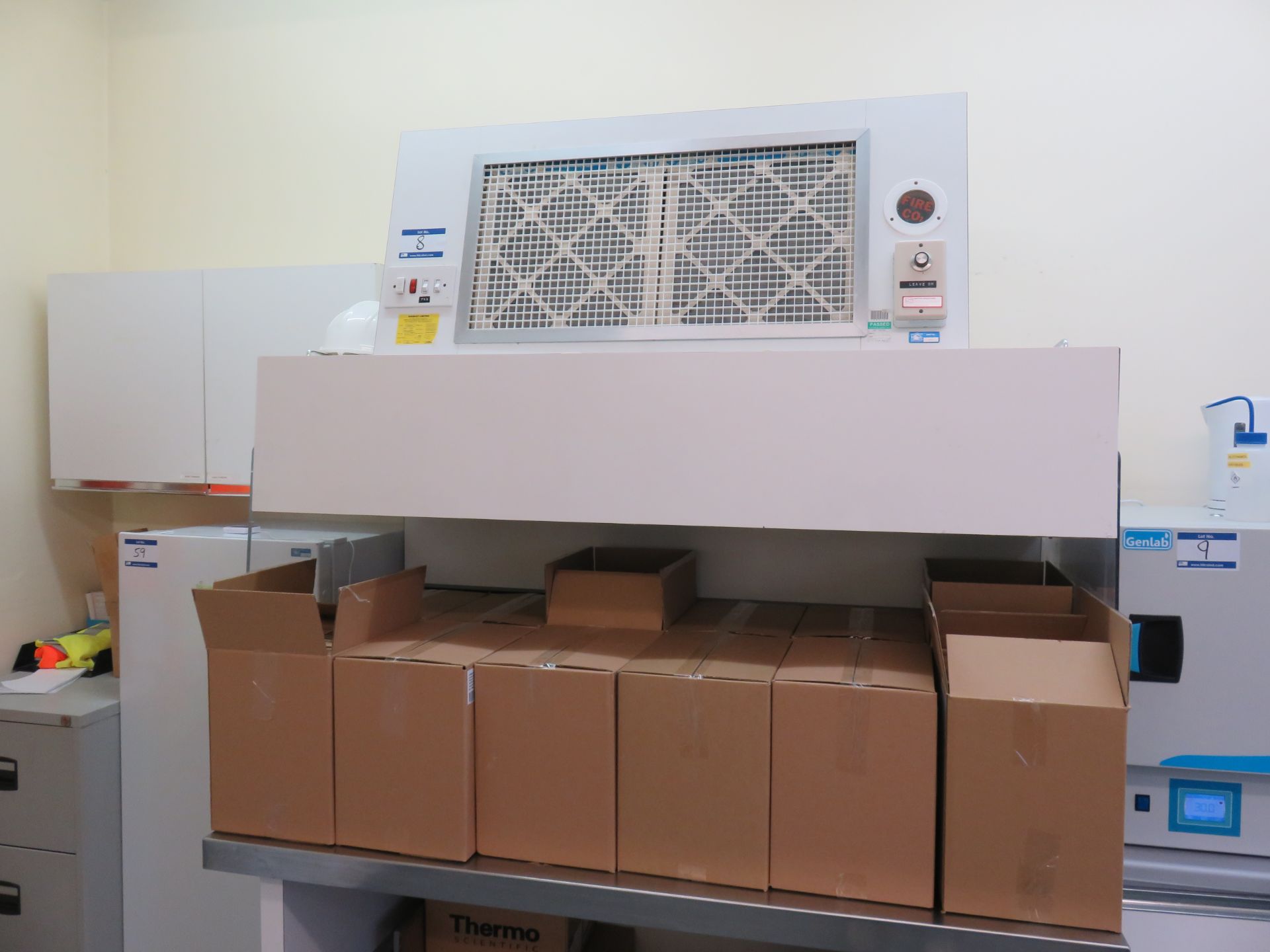 Laminar Flow Cupboard on Stainless Steel Bench. Plant No. 000210