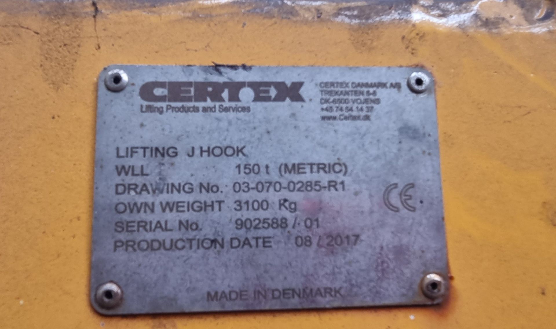 Certex 150 ton Lifting J Hook. New 2017