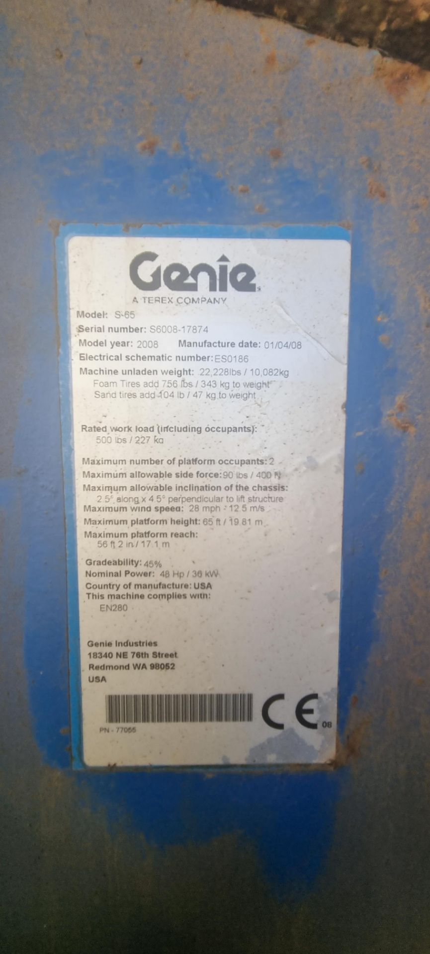 Genie S-65 4x4 Access Platform - Serial No. S6008-17874 (2008) - Image 4 of 4