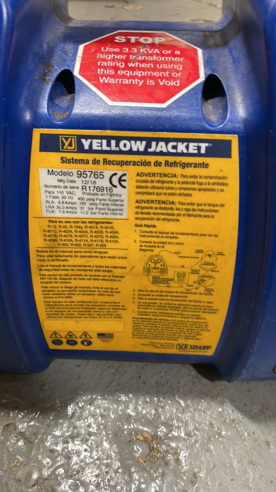 Yellow Jacket RecoverXLT Refrigerant Recovery Unit - Image 8 of 8