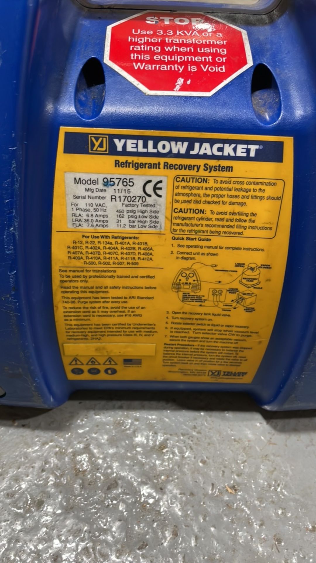 Yellow Jacket RecoverXLT Refrigerant Recovery Unit - Image 8 of 8