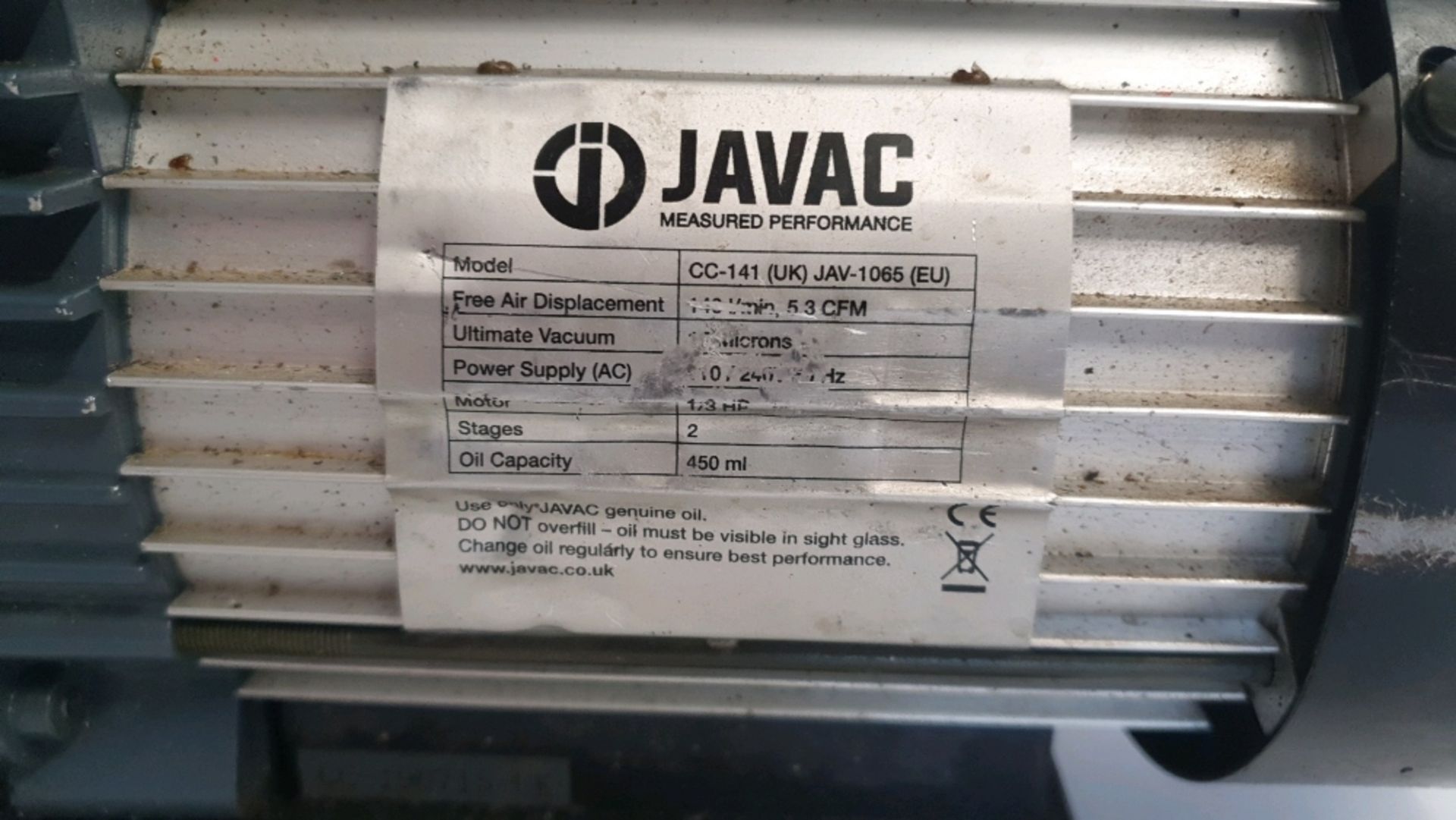 Javac CC-141 Vacuum Pump Dual Voltage Refrigeration Air Conditioning 5.3 CFM - Image 2 of 2