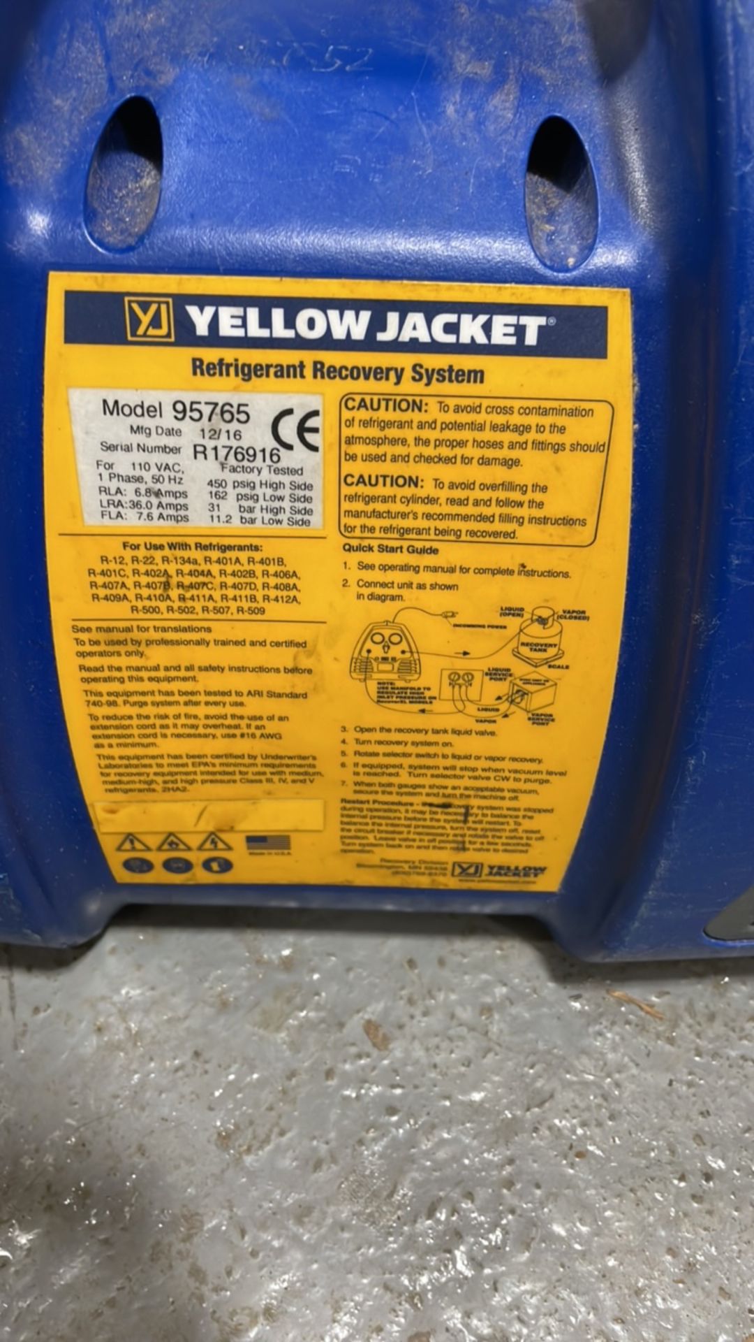 Yellow Jacket RecoverXLT Refrigerant Recovery Unit - Image 5 of 8