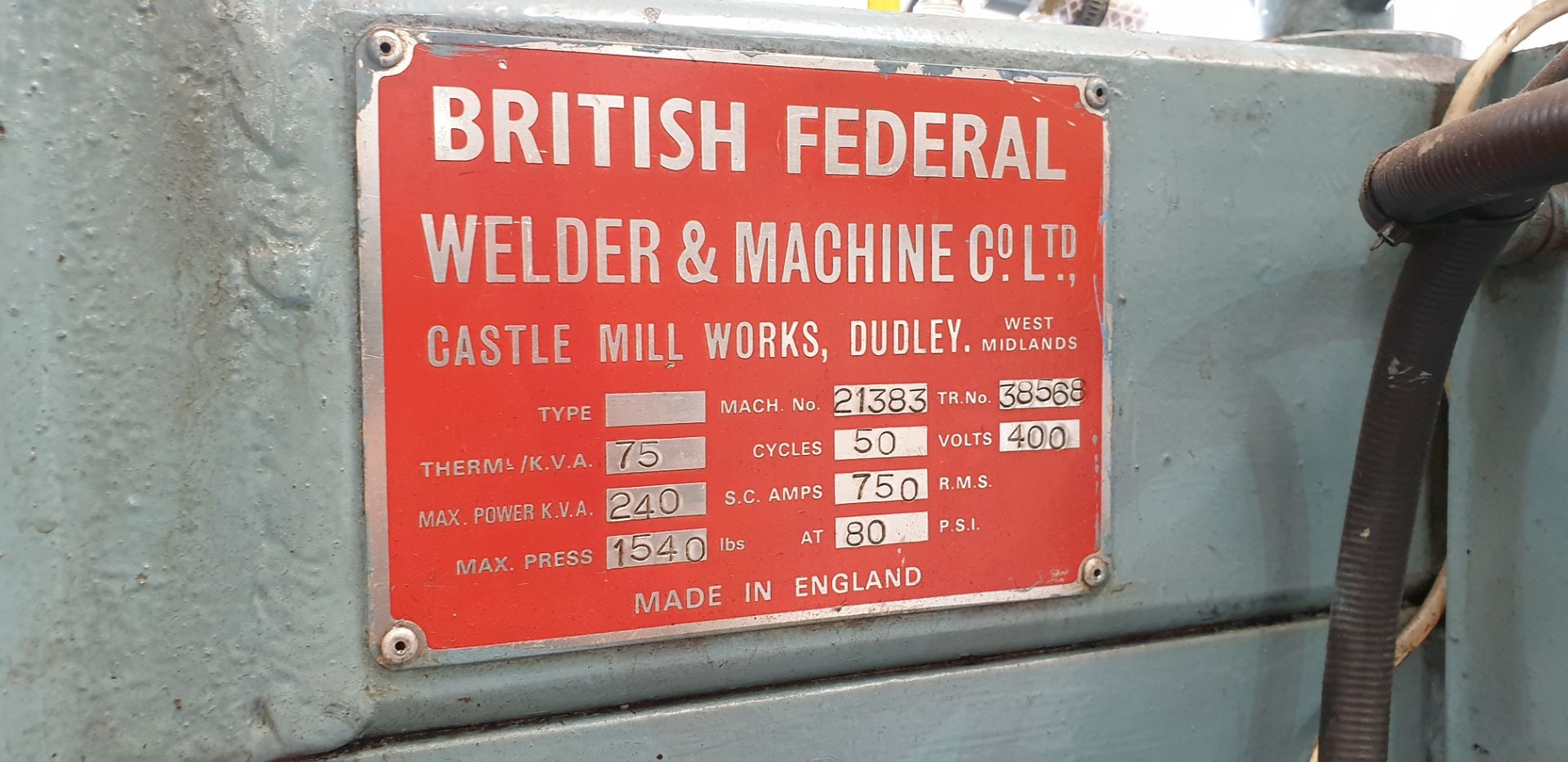 British Federal 75-Kva Rated Resistance Welder, Serial Number: 21383 - Image 2 of 2
