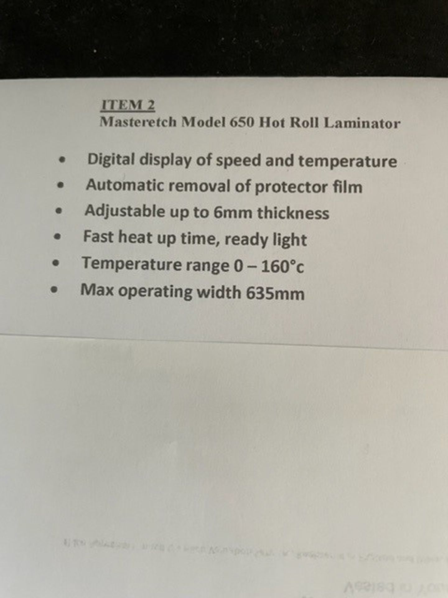 Masteretch Model 650 Hot Roll Laminator - Image 3 of 3