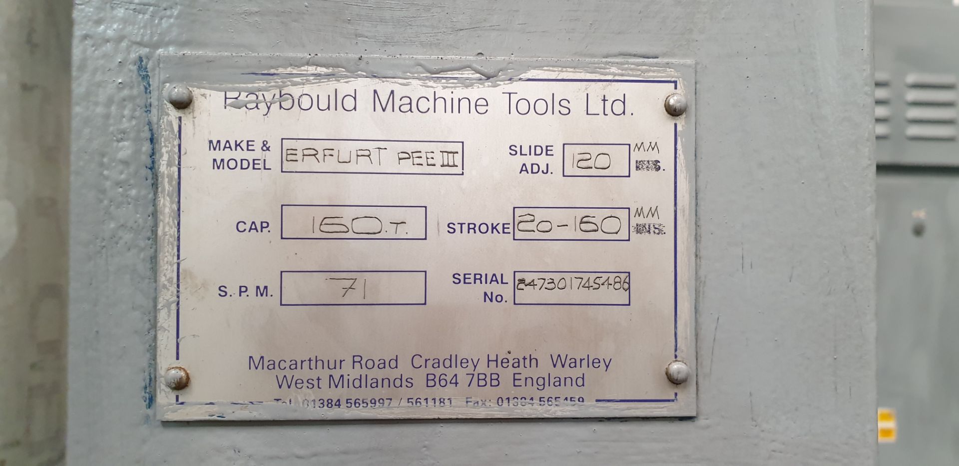 Erfurt PEE111 160, Single Column 160-Tonne Rated Eccentric Power Press, Table Size 1200 X 750mm, Wit - Image 3 of 4