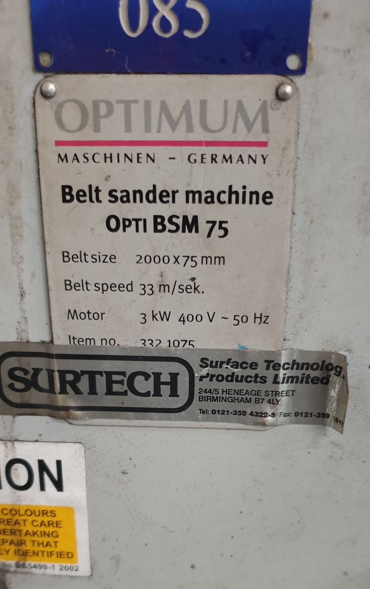 Optimum Opti BSM-75 Belt Sander Machine, 2000 x 75mm - Image 3 of 3