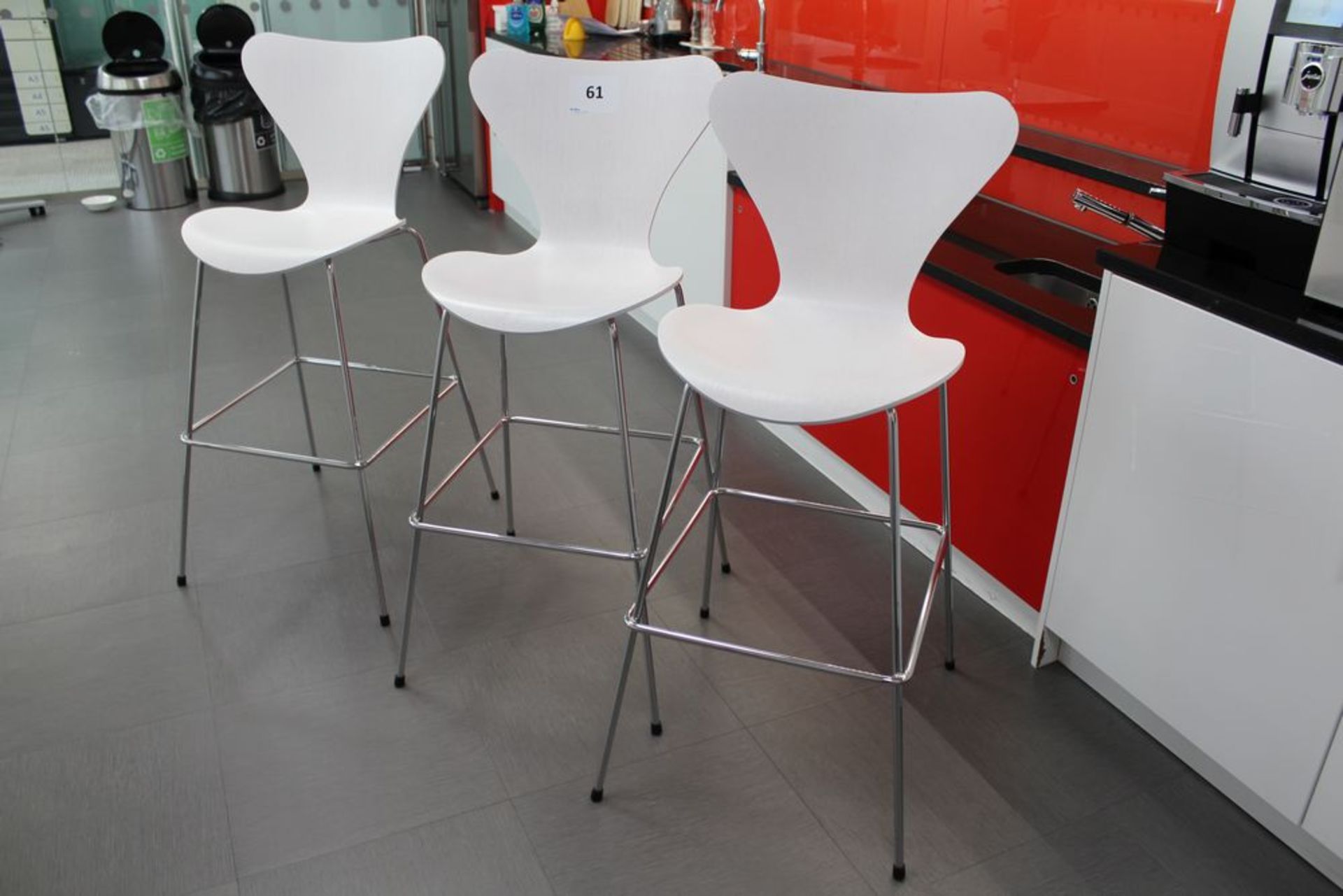 3 Fritz Hansen White Bentwood Stools