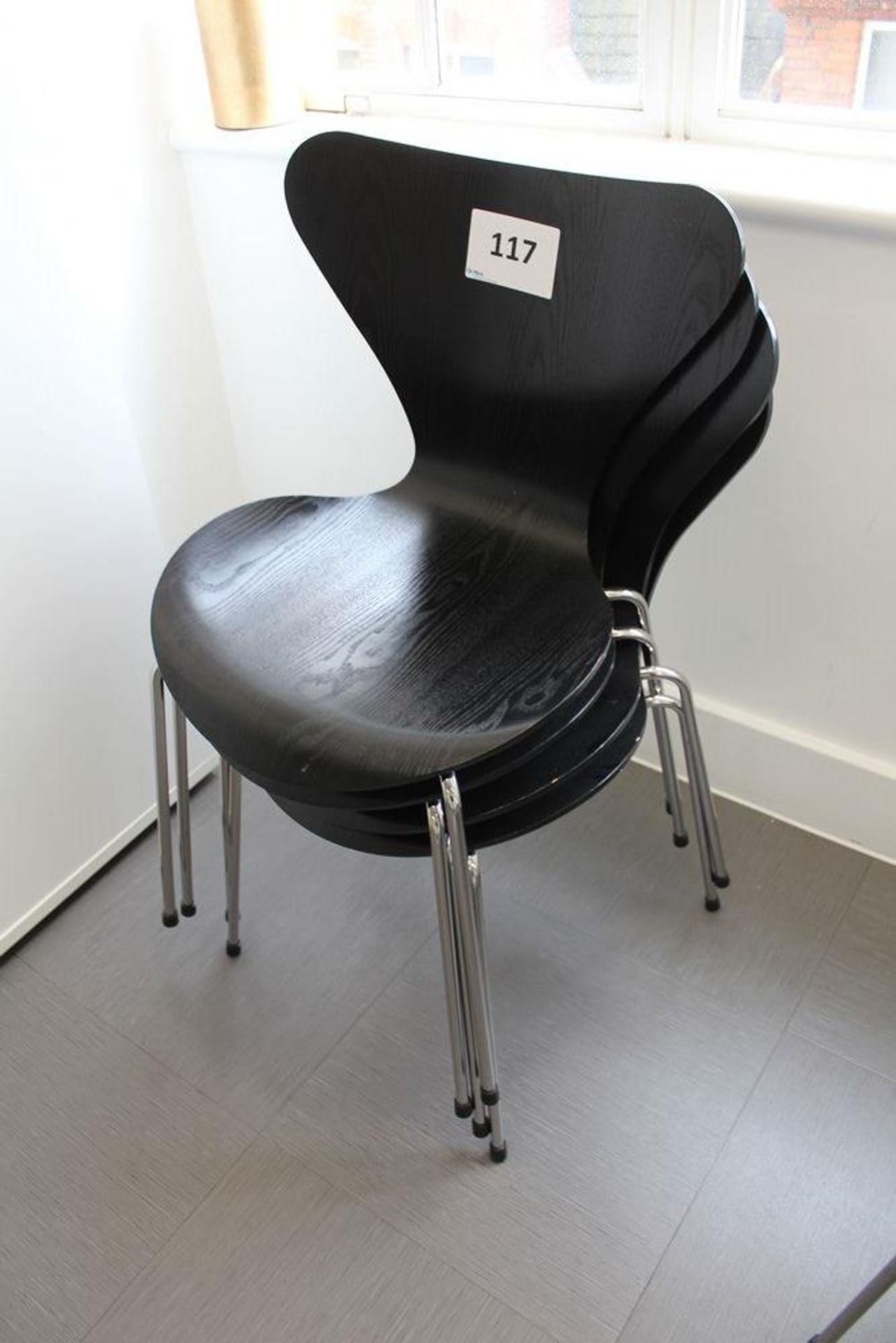 4 Fritz Hansen Series 7 Black Bentwood Chairs