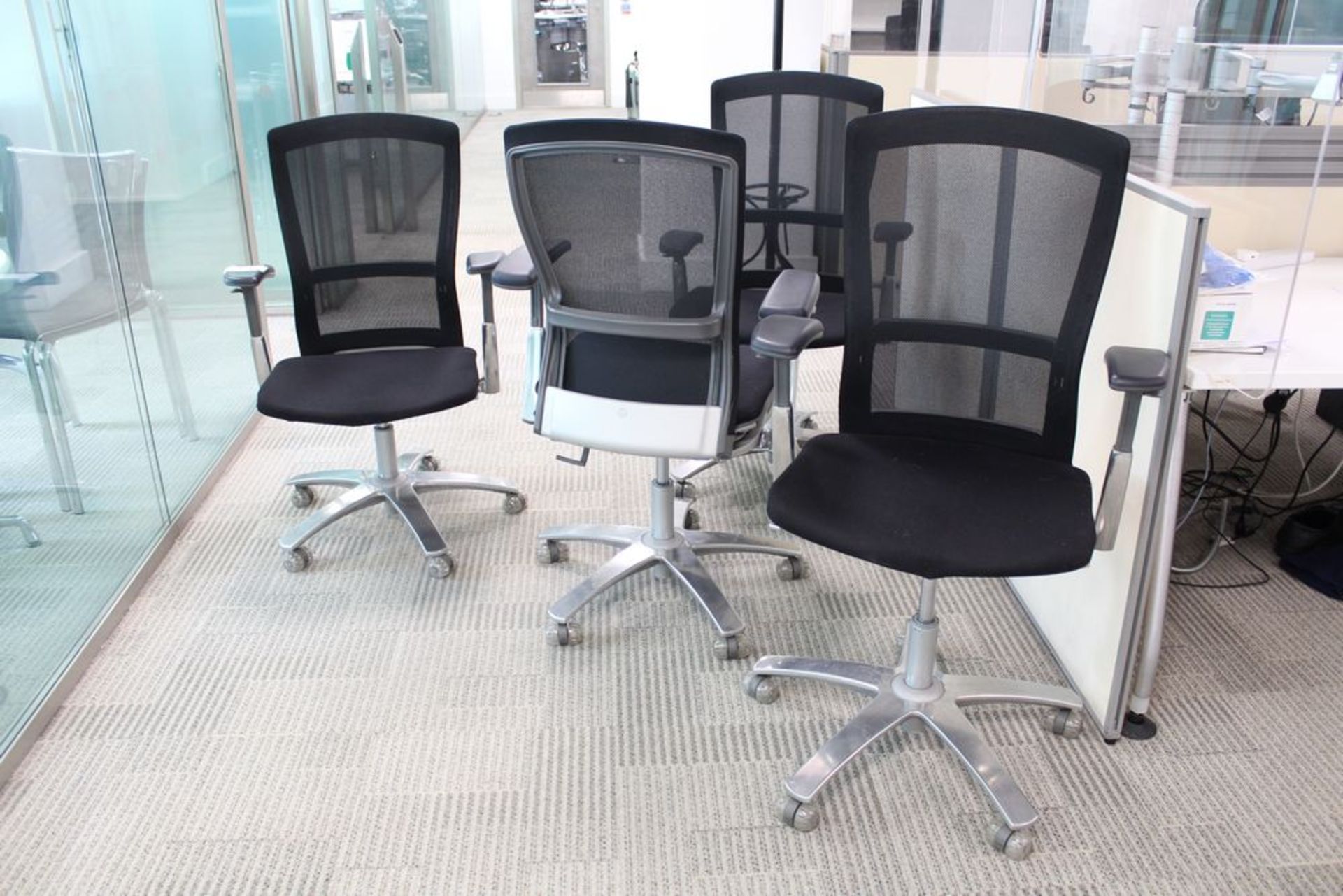 4 Knoll Life Black Mesh Back Swivel Chairs