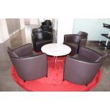 4 Moroso Black Tub Reception Chairs with Marble Topped 800mm Diameter Coffee Table