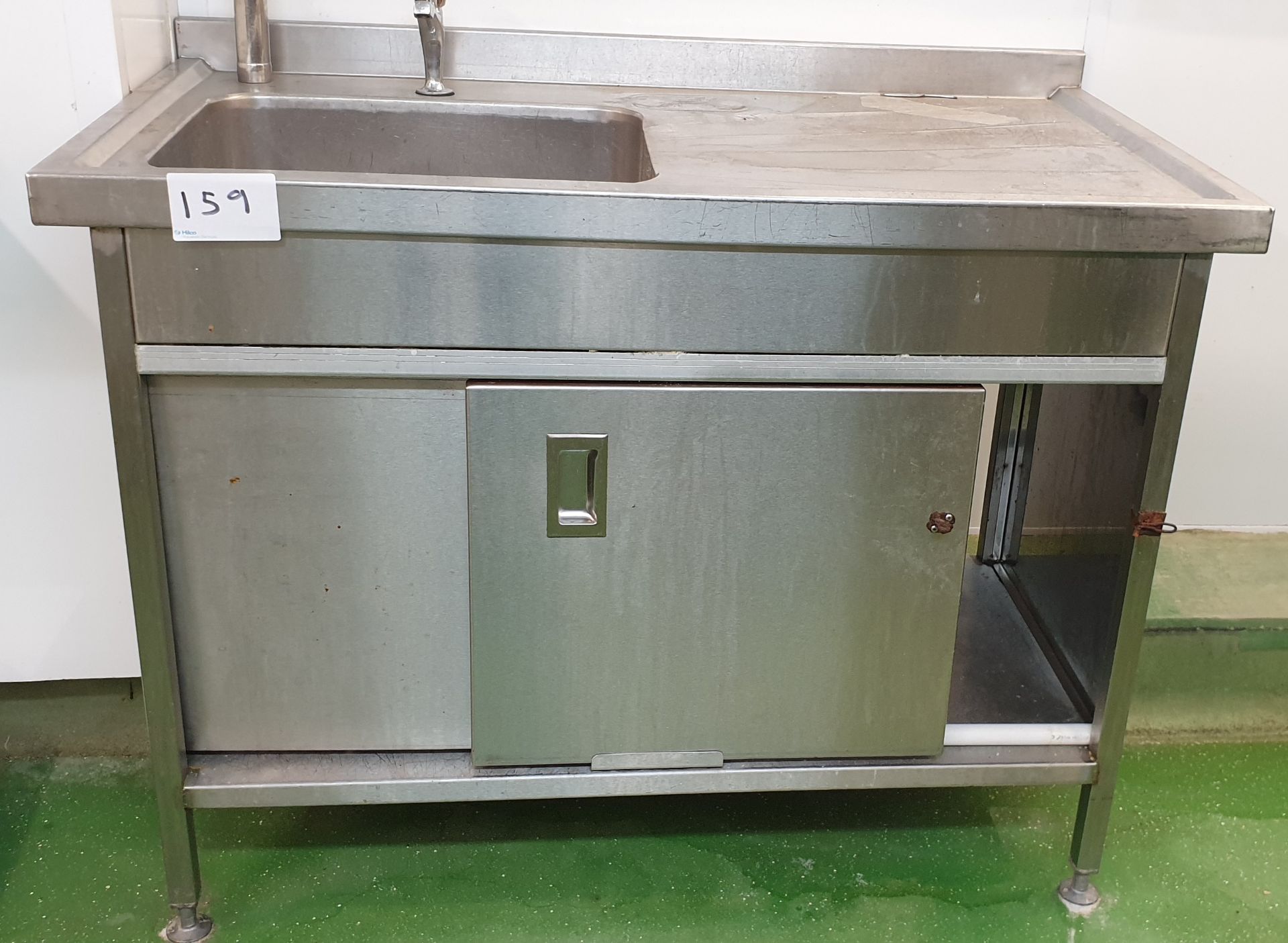 Stainless Steel 2 Sliding Door cupboard complete with single sink unit, 1.20m(l) x 0.65m(w) x 0.89m(