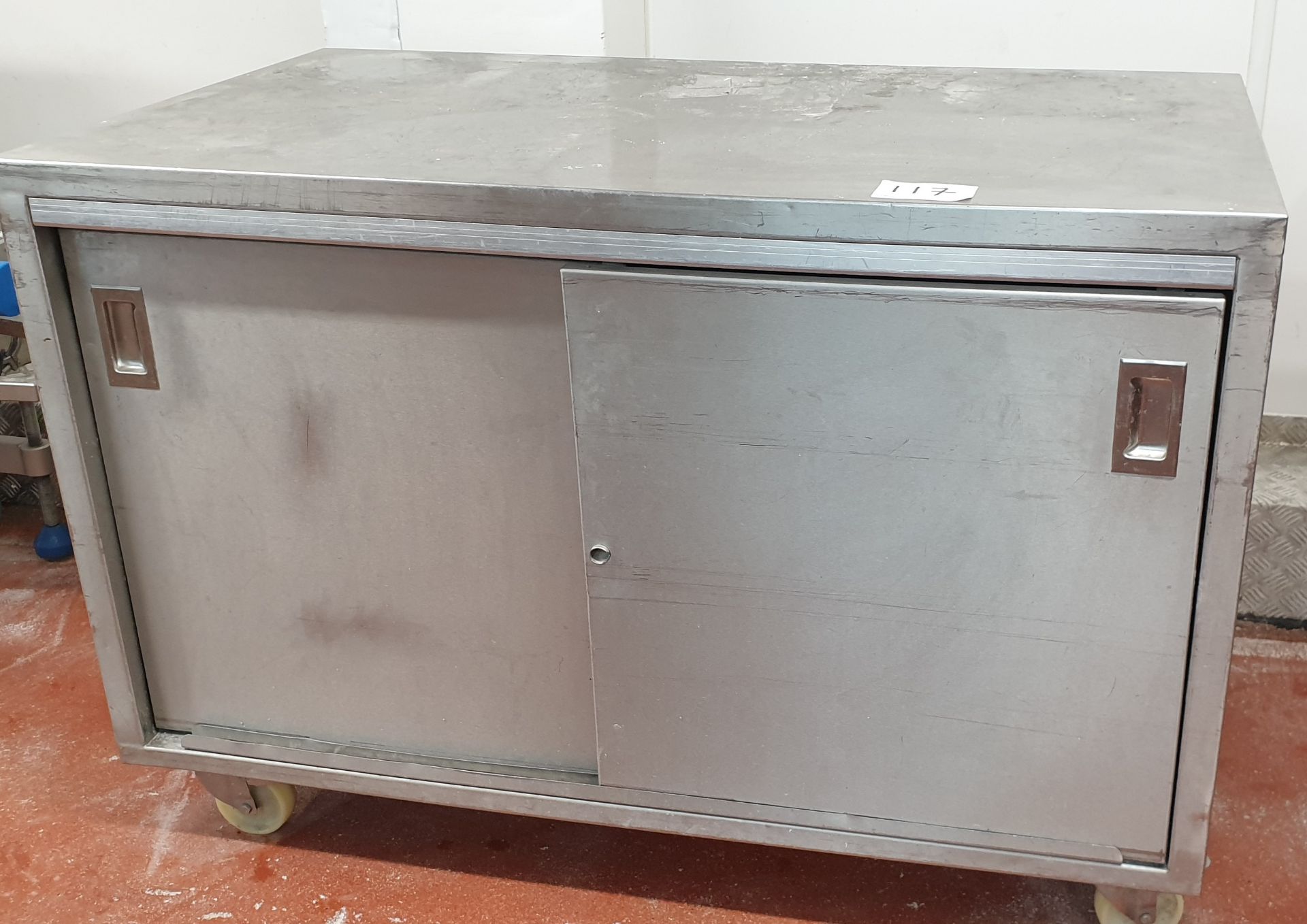Stainless Steel 2 Sliding Door Mobile Cupboard, Contents not Included, 1.33m(l) x 0.75m(w) x 0.90m (