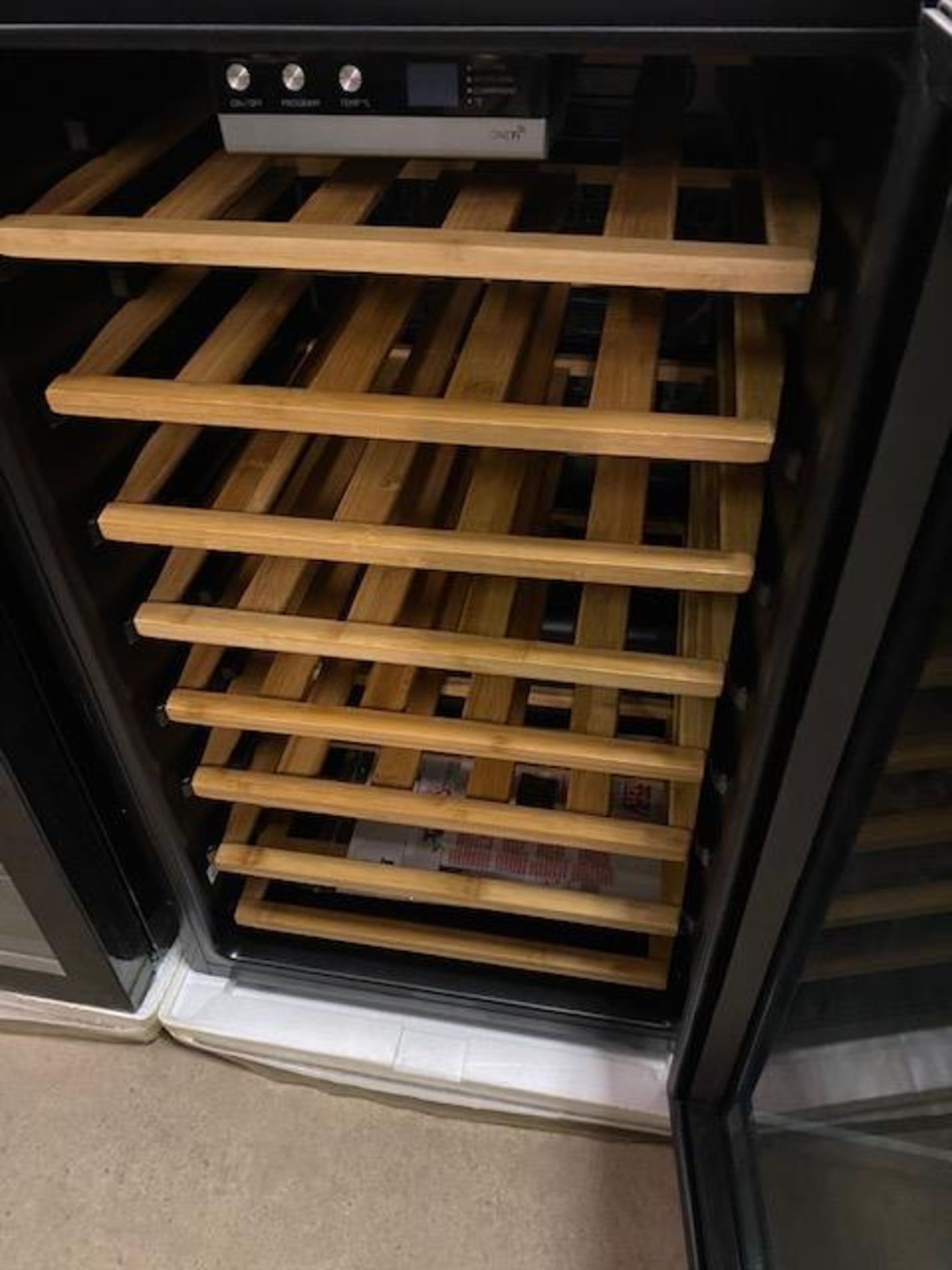 New Wine Fridge, comes boxed, With Wooden Shelves and clear Glass Door