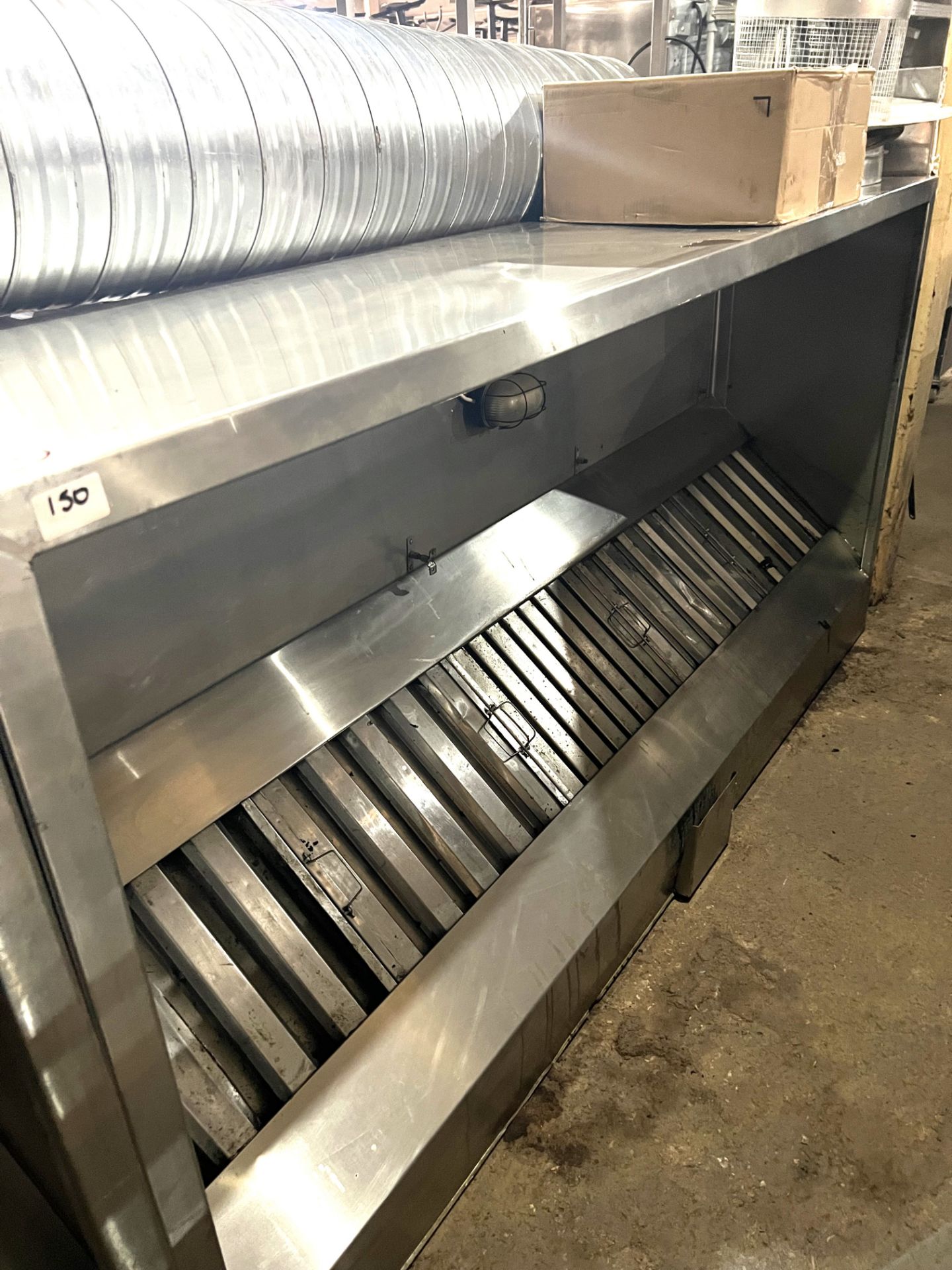 2500mm Stainless steel canopy complete with new ducting, fittings and fan