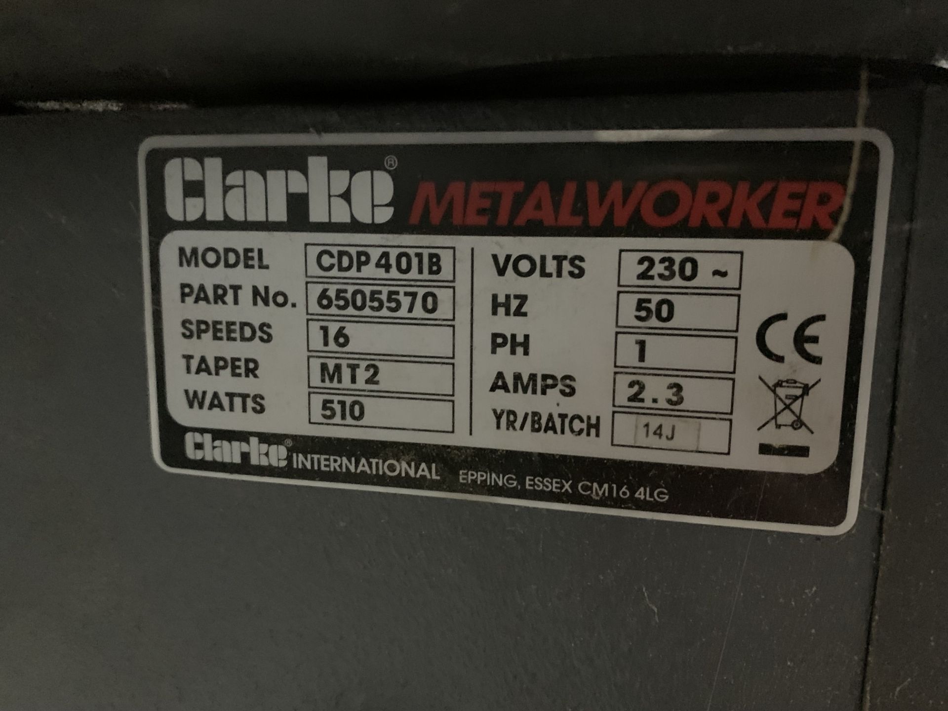 Clarke CDP401B 16 Speed Benchdrill Serial Number 6505570 - Image 2 of 2