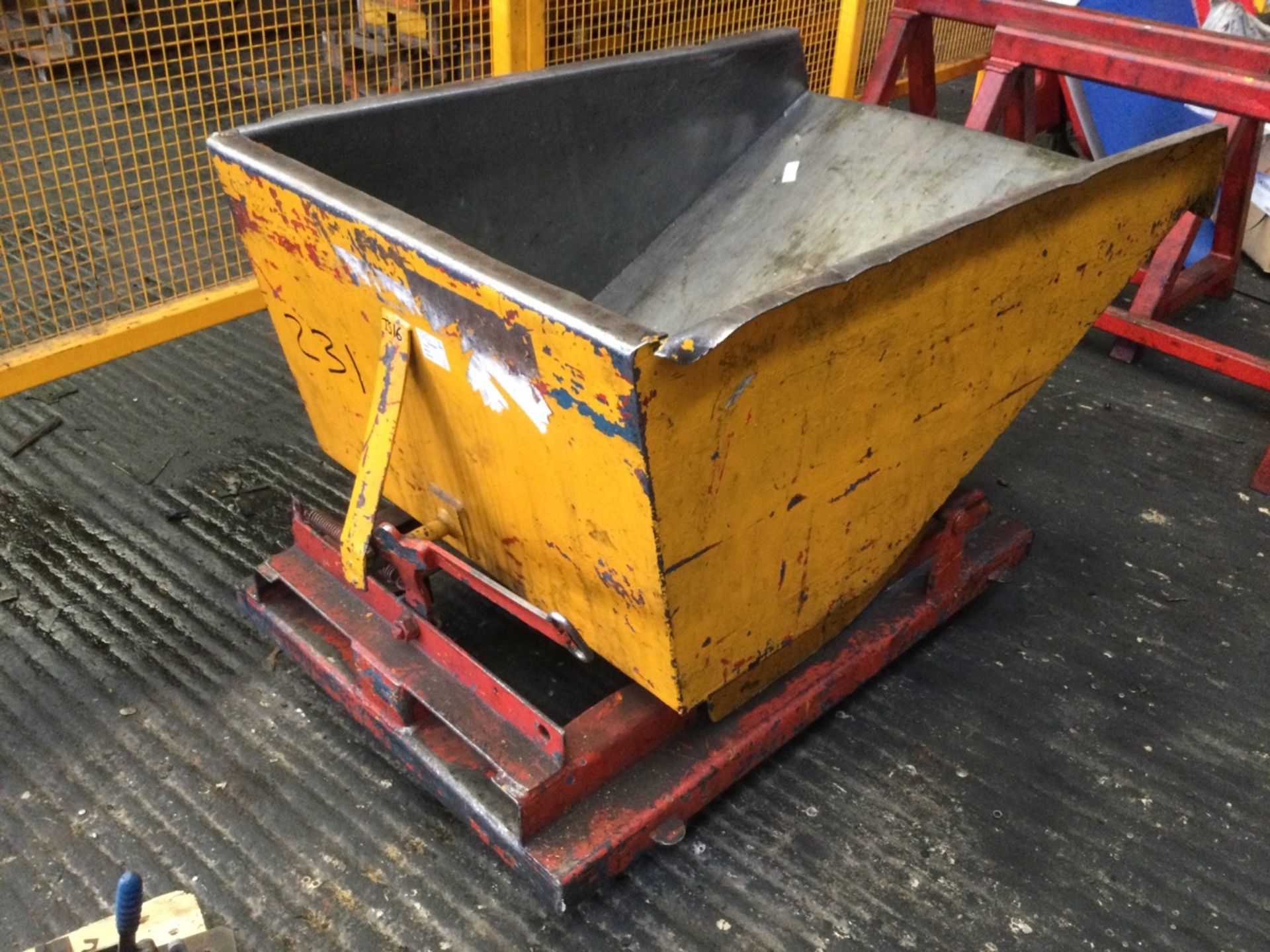 1 Unknown, Small Sized Fork Lift Tipping Skip With Wheels