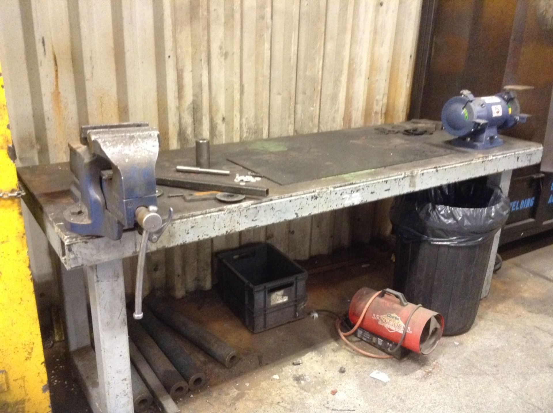 1, Steel Workbench with Record 25 quick release bench vice and a 240V Kobe GB180 double ended grinde