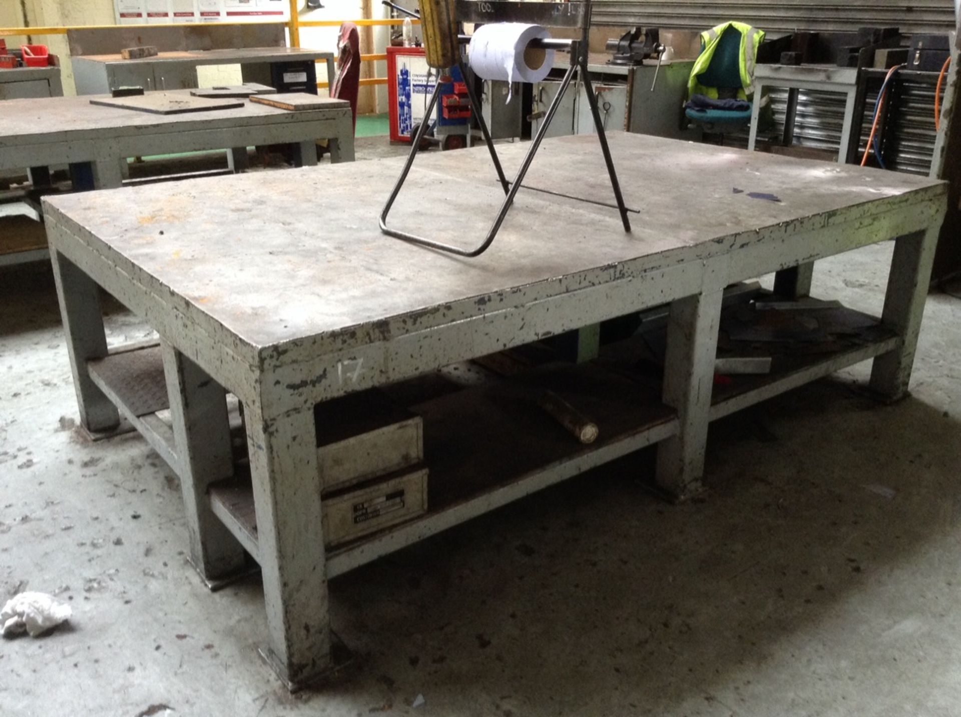 3, Cast iron surface tables, approx. 2.5m x 1.5m each