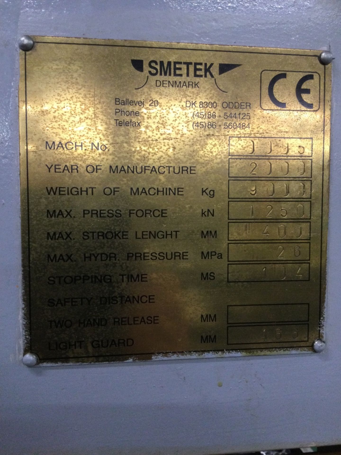 1 Smetek, 125-ton hydraulic power press, bed size 1000x600mm , Serial Number: 0005, Year of Manufact - Image 3 of 4
