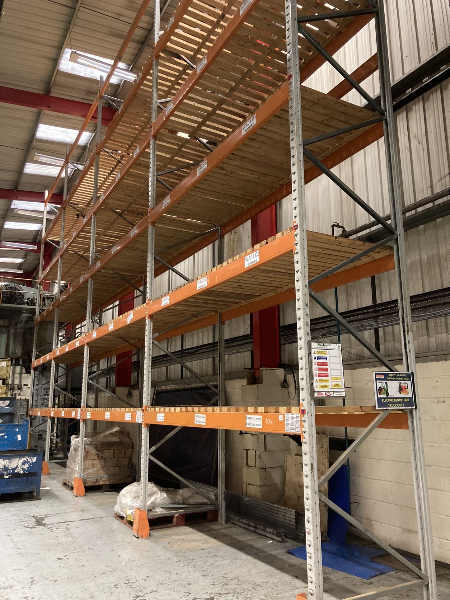 1, Quantity pallet racking comprising: - 9 x approx. 10m x 1m uprights - 35 pairs approx. 3m beams