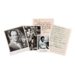 [ENTERTAINERS]. A group of letters, photographs, and ephemera signed: 9 signed items, condition gene
