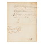 LOUIS XVI, King of France. Partial document signed ("Louis"), December 11, 1787. Countersigned by se