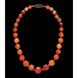 A Sassanian Carnelian Bead Necklace Length 16 1/2 inches (42 cm).