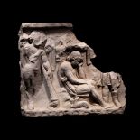 A Roman Marble Sarcophagus Fragment Depicting Endymion Length 25 1/2 inches (65 cm).