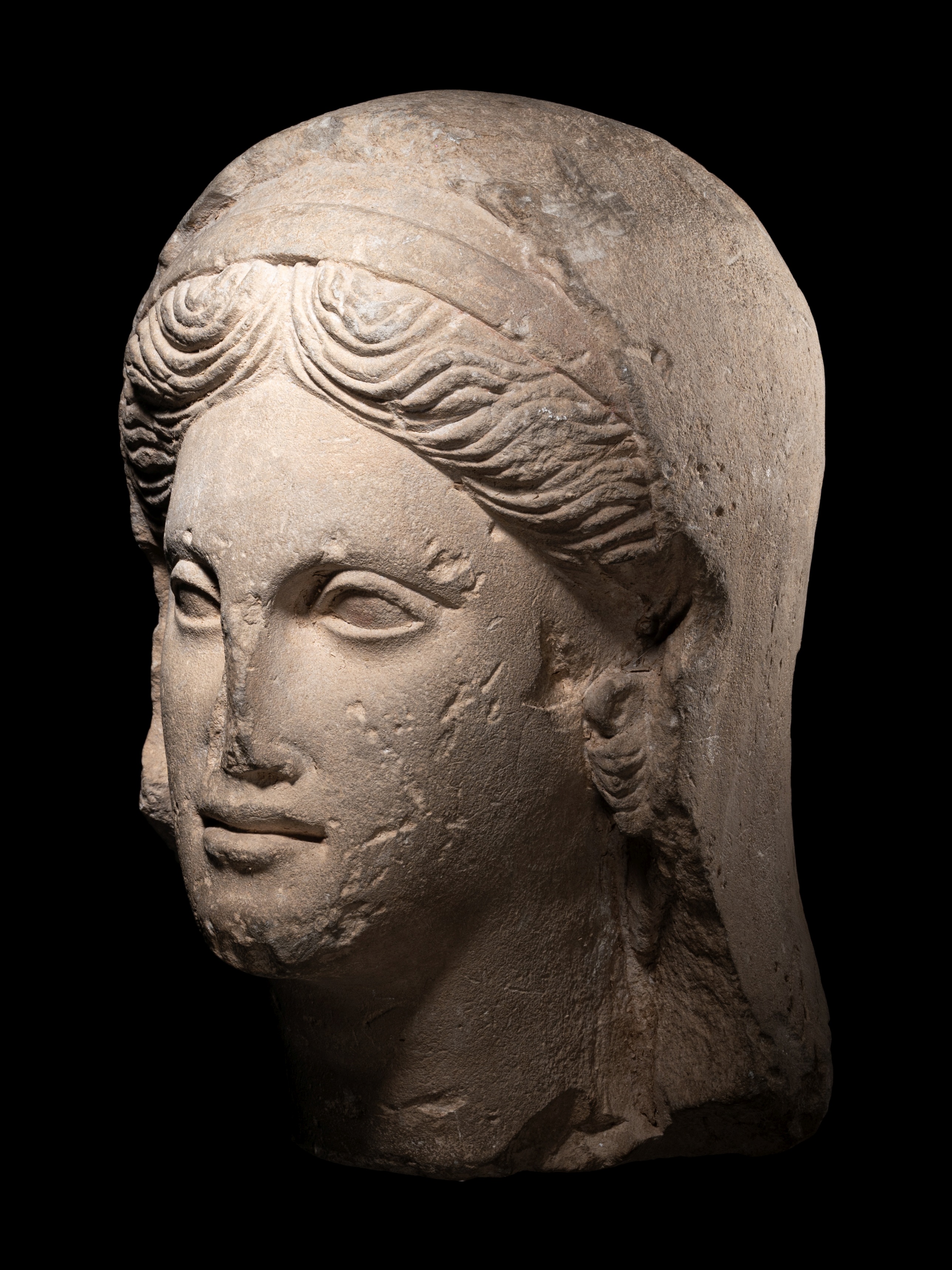A Greek Limestone Head of a Woman Height 13 inches (33 cm). - Image 5 of 7