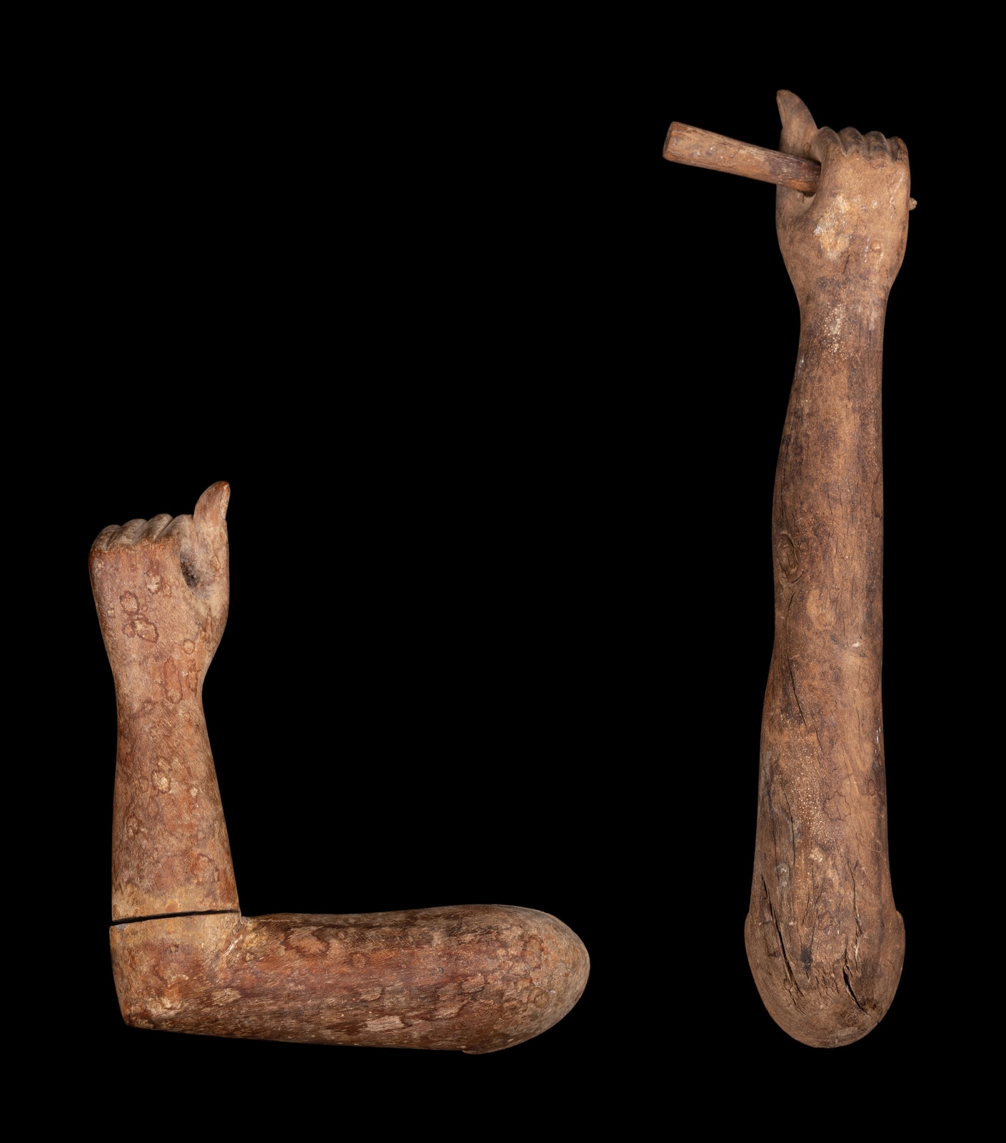 Two Egyptian Wood Arms Length of longest 10 5/16 inches (26.2 cm).