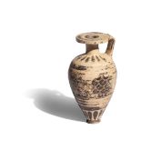 A Corinthian Pottery Aryballos Height 3 3/4 inches (10 cm).