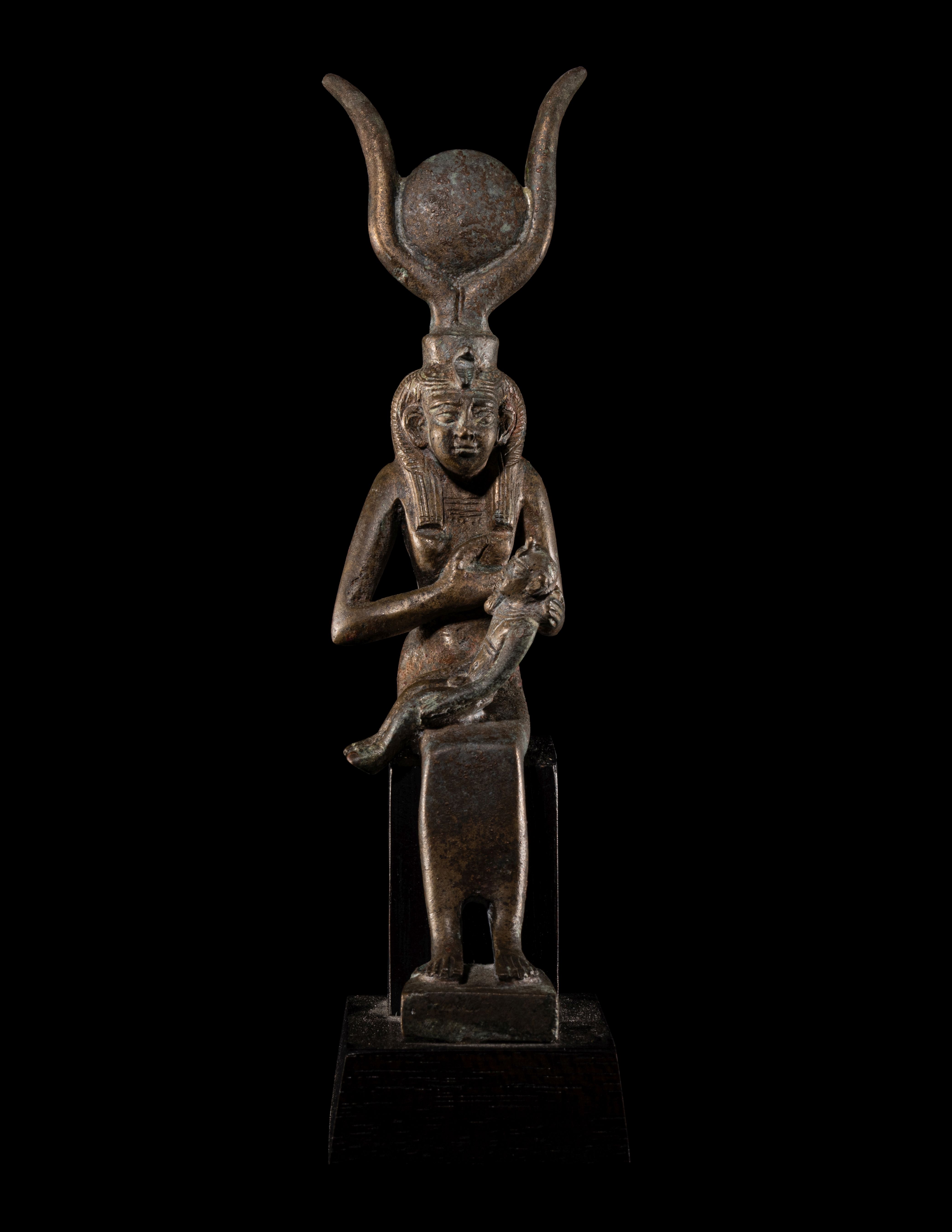 An Egyptian Bronze Isis and Horus  Height 6 1/4 inches (16 cm). - Image 3 of 6