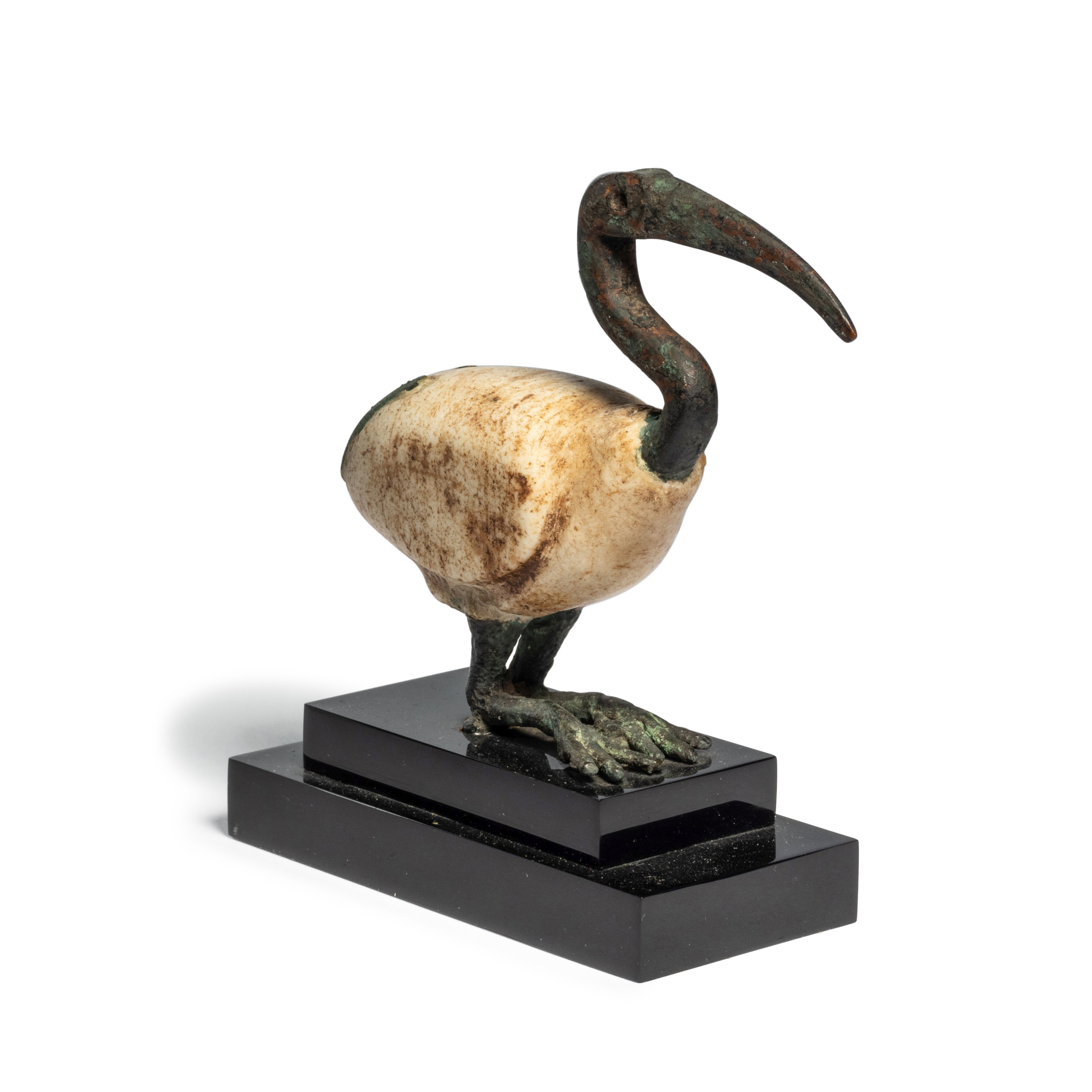 An Egyptian Bronze and Alabaster Ibis Length 4 inches (10.4 cm). - Image 2 of 2