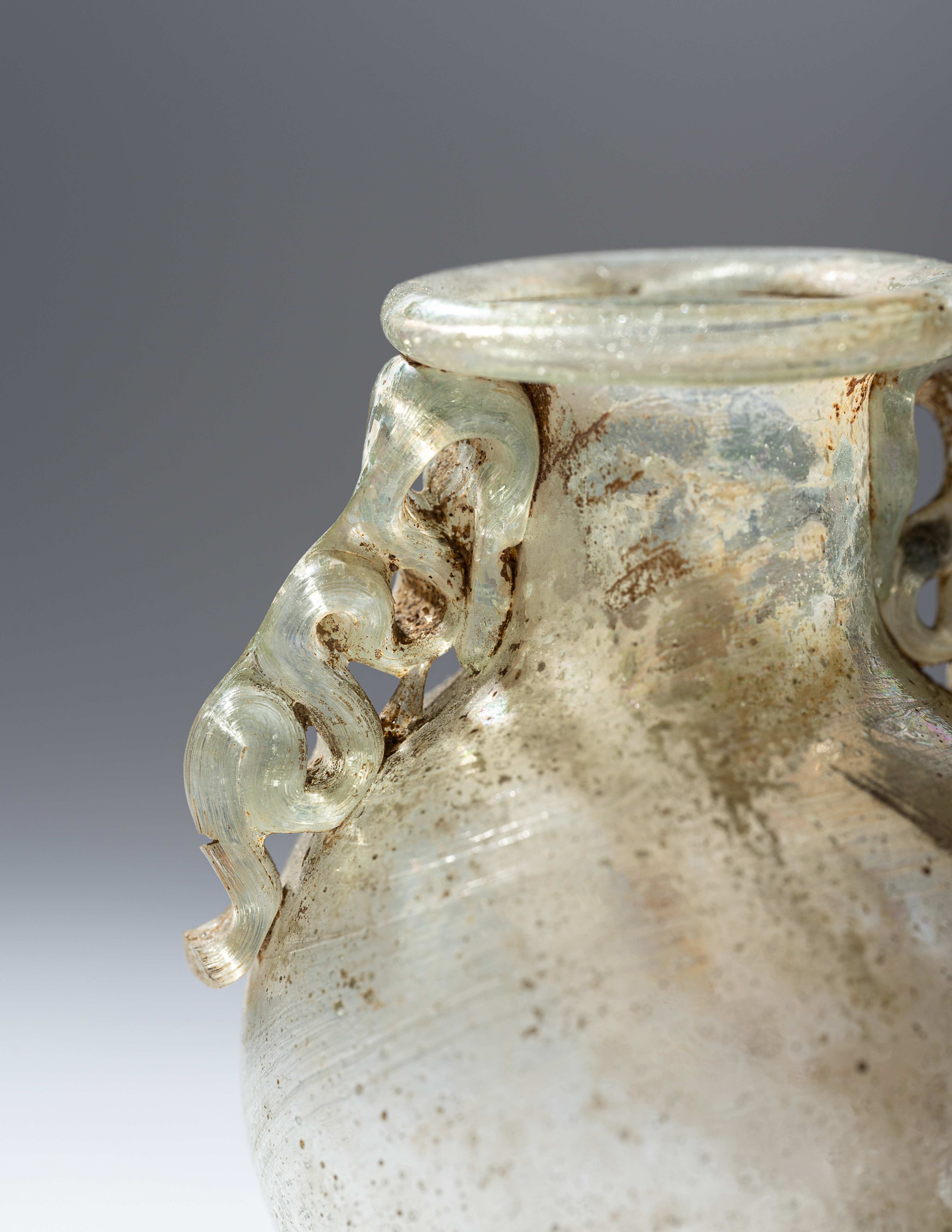 A Roman Green Glass Araballos Height 2 1/2 inches (6.35 cm). - Image 2 of 4