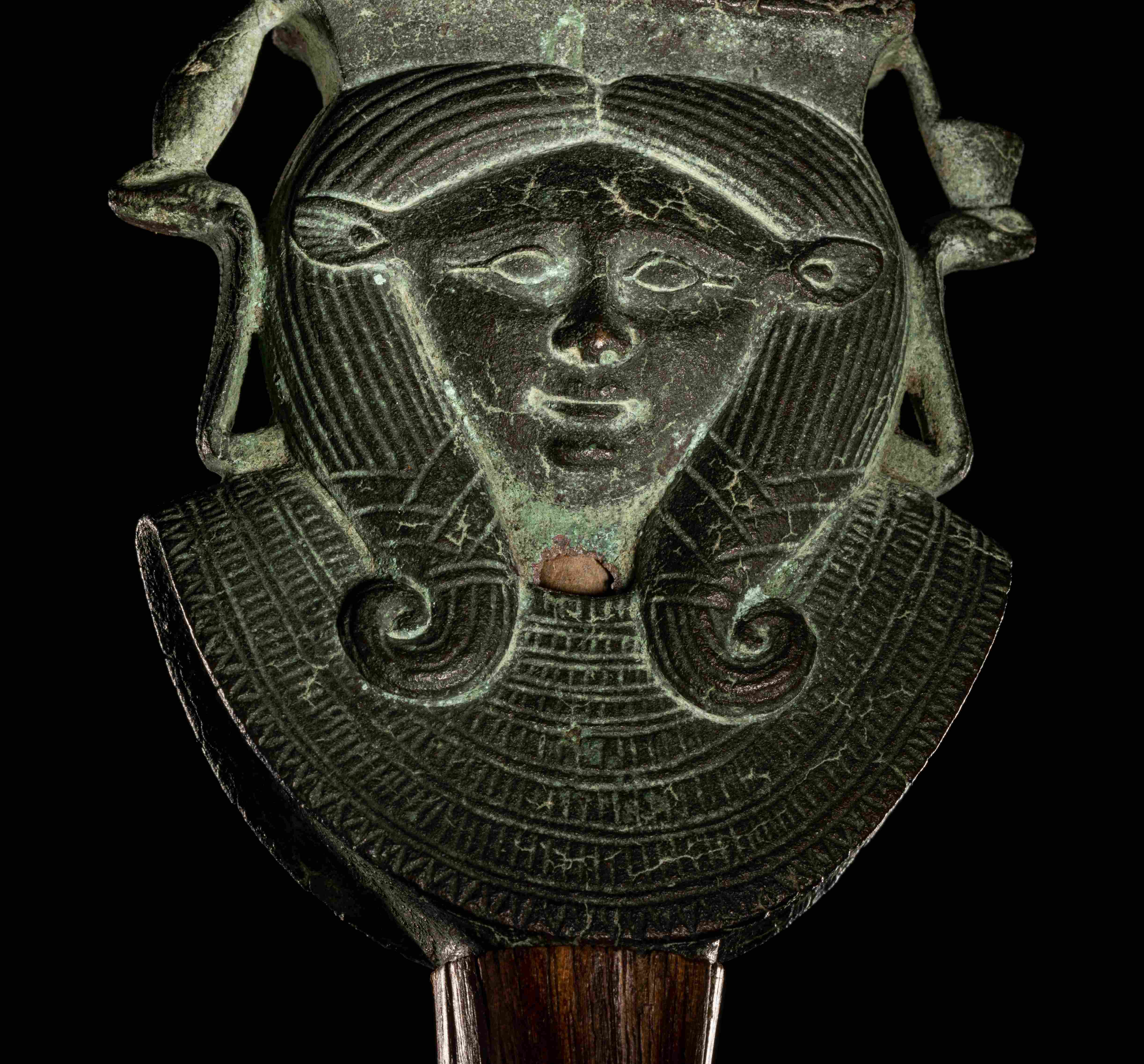 An Egyptian Bronze Hathor Sistrum Terminal Height 3 inches (8 cm). - Image 4 of 4