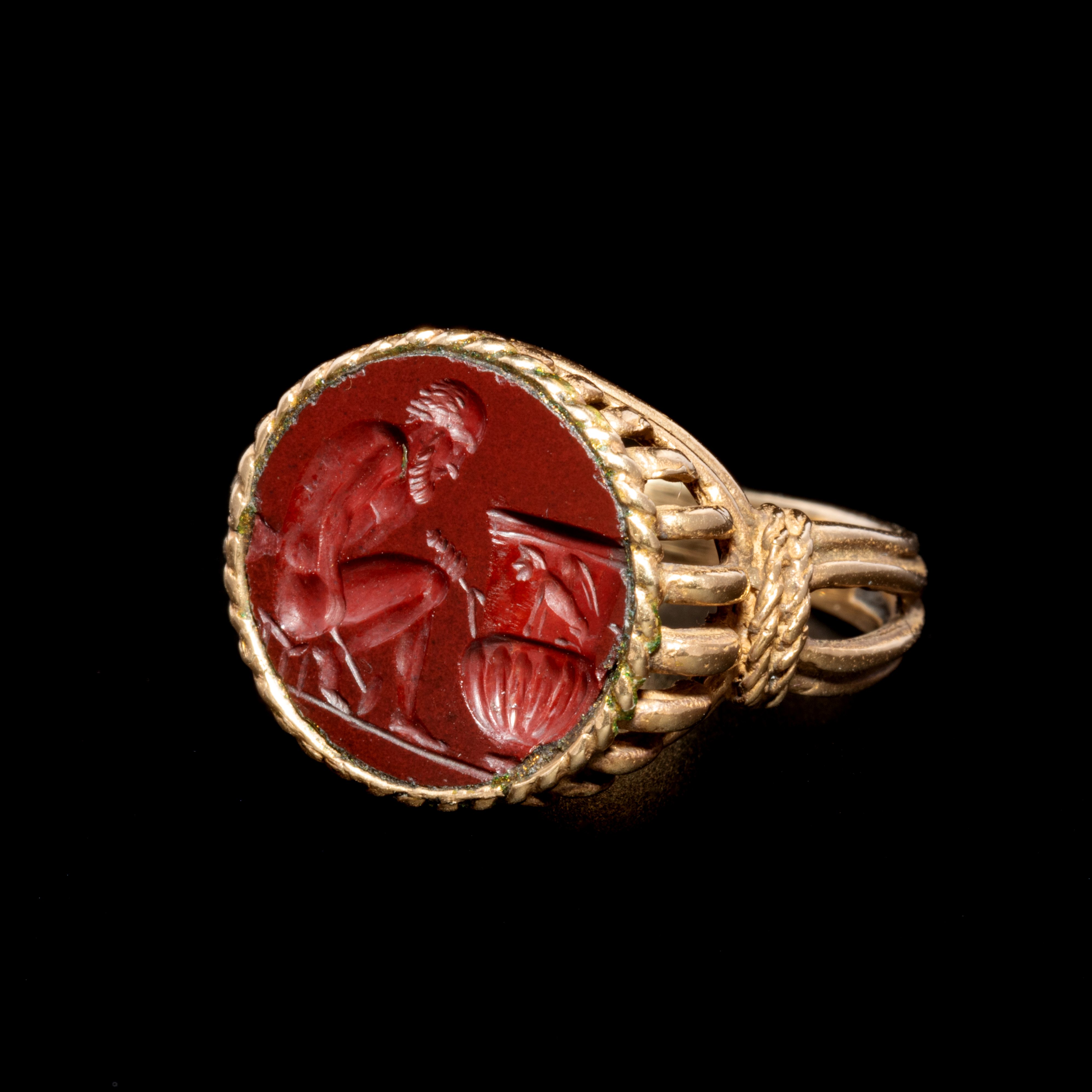 A Roman Red Jasper Ring Stone of a Nude Sculptor Ring size 7 1/2; Length of stone 9/16 inch (1.4 cm) - Image 2 of 3