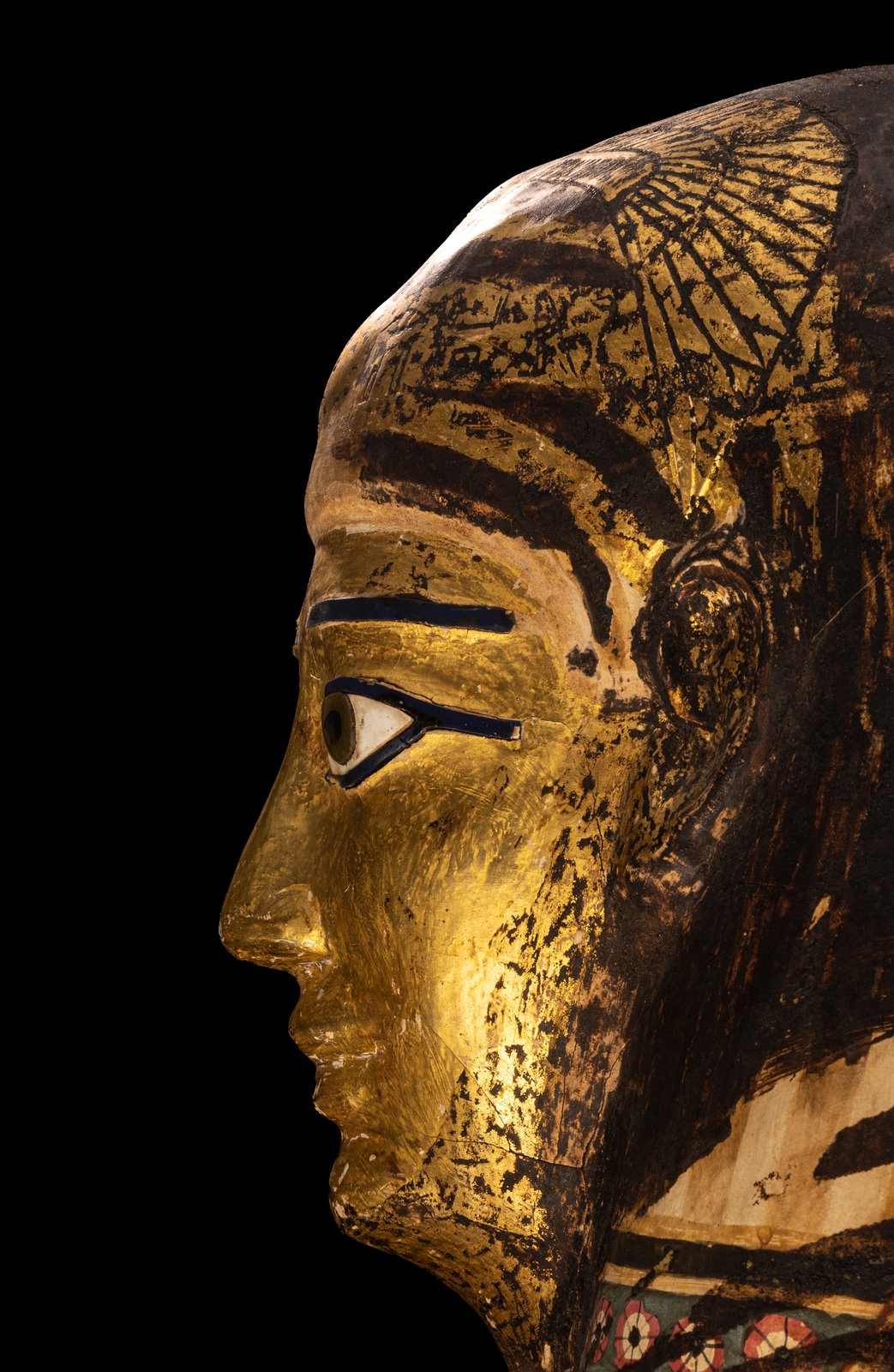 An Egyptian Gilt Cartonnage Mummy Mask Height 18 1/2 inches (47 cm). - Image 5 of 11