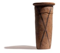 An Egyptian Painted Terracotta Cylinder Jar Height 9 inches (23 cm).