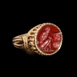 A Roman Red Jasper Ring Stone of a Nude Sculptor Ring size 7 1/2; Length of stone 9/16 inch (1.4 cm)