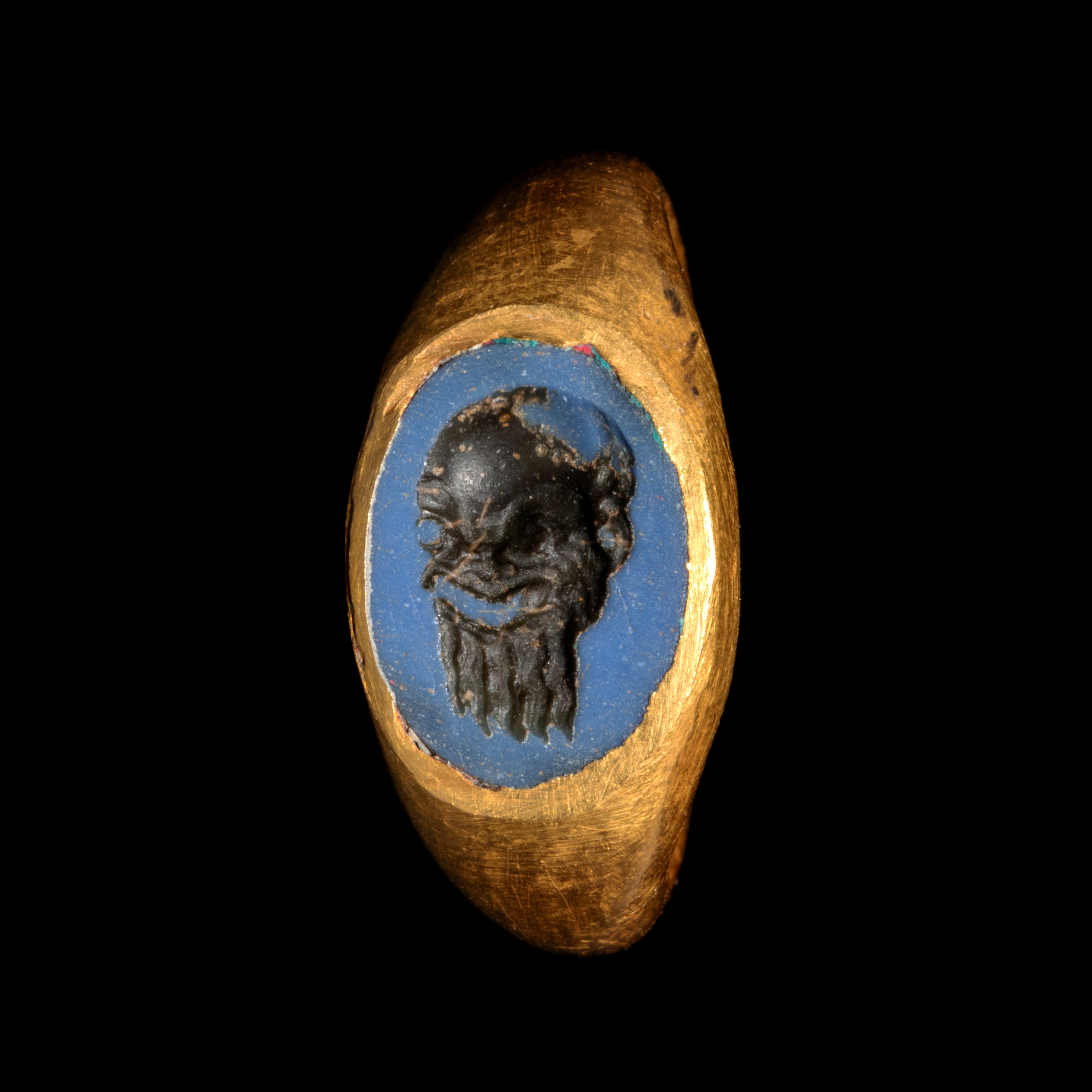A Roman Gold Finger Ring with Jasper Intaglio of a Theater Mask Ring size 3 1/4; Diameter of intagli