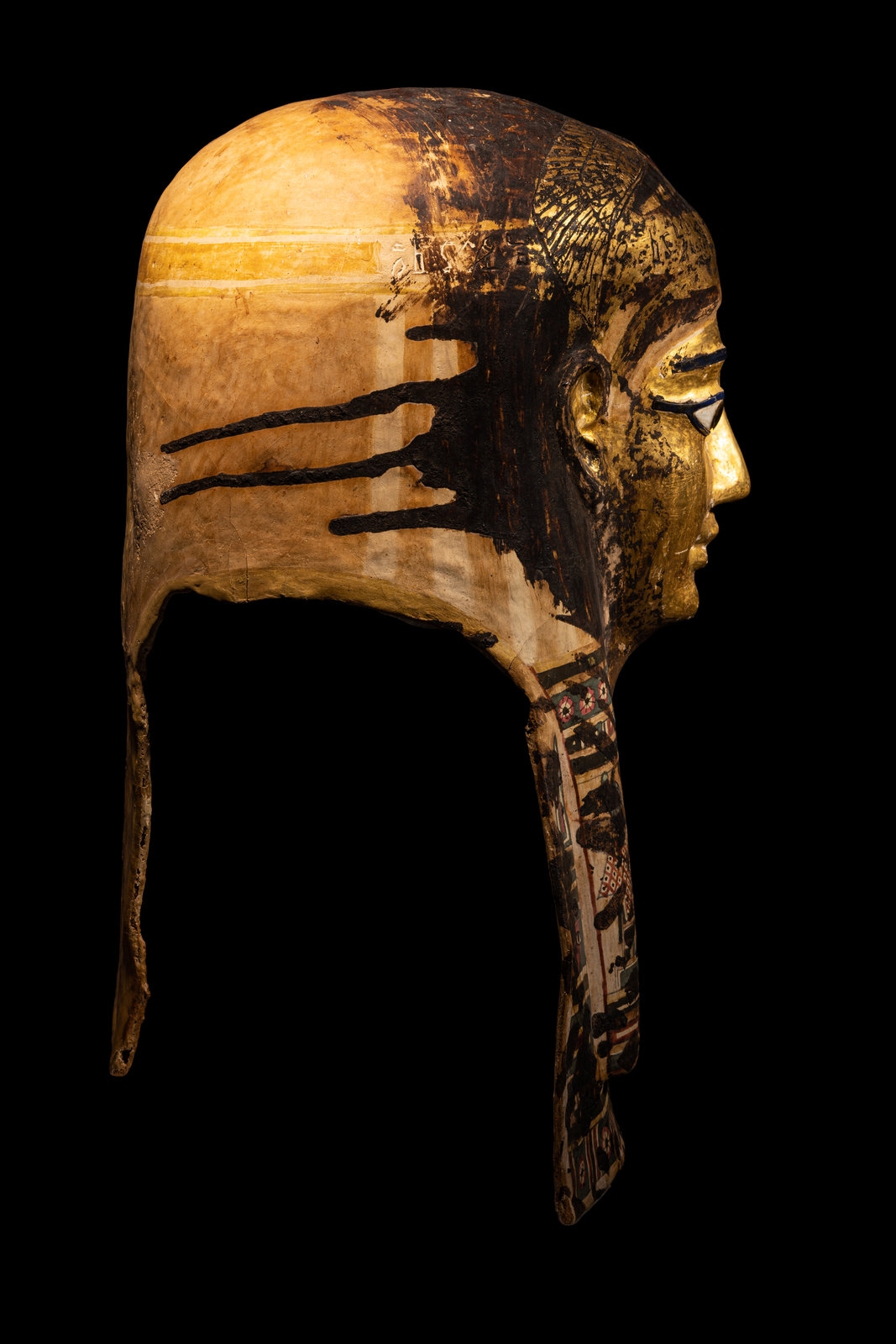An Egyptian Gilt Cartonnage Mummy Mask Height 18 1/2 inches (47 cm). - Image 4 of 11