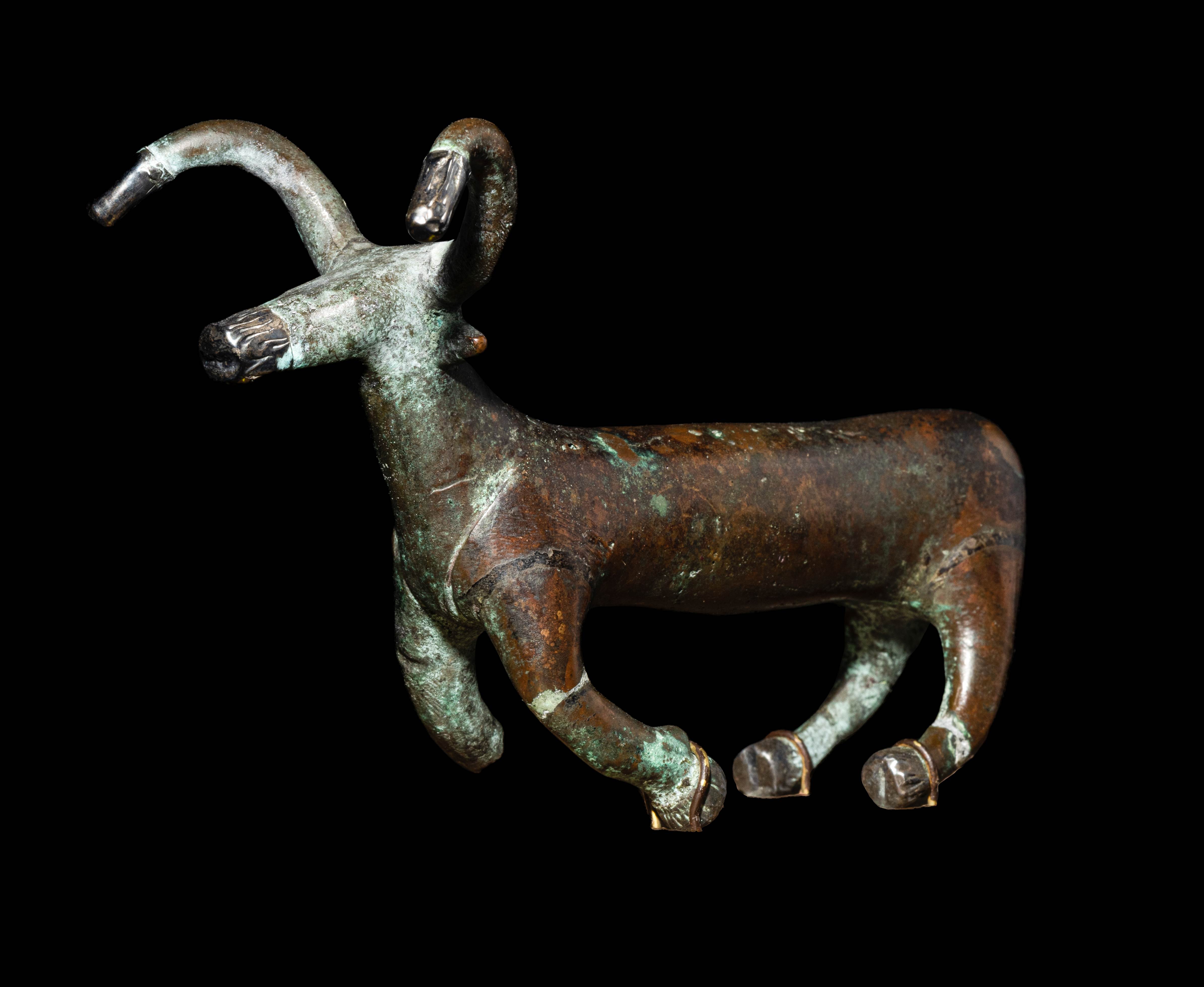 An Anatolian Bronze Bull Length 5 1/2 inches (14 cm).