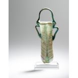 A Roman Green Glass Double Unguentarium Height 6 inches (15.2 cm).